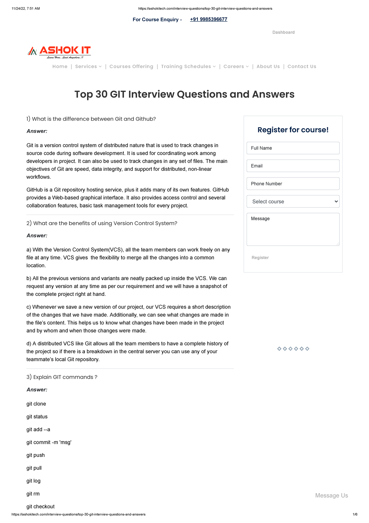 Top 30 Git Interview Questions And Answers - For Course Enquiry - ฀ +91 ...