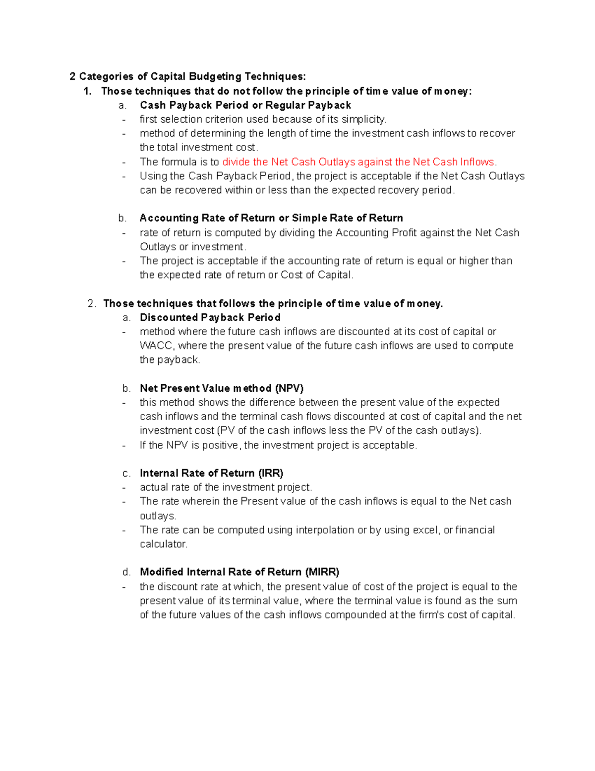 Cap Budgeting p3 - None - 2 Categories of Capital Budgeting Techniques ...
