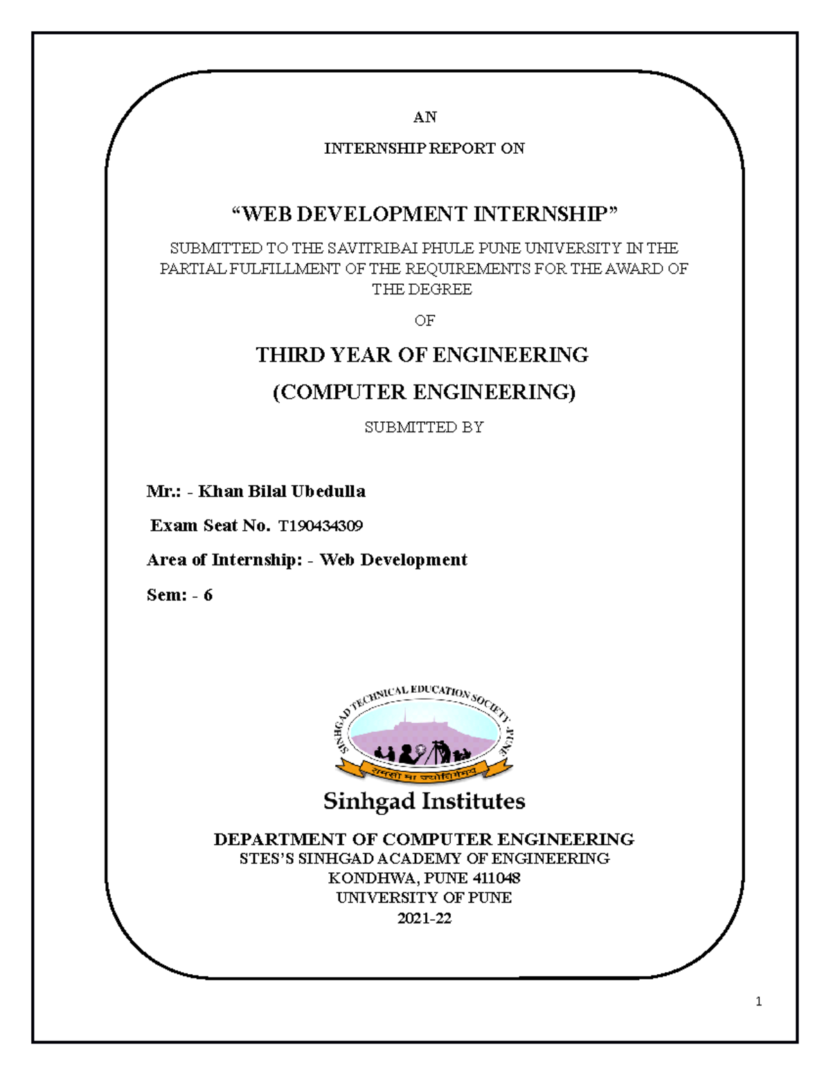 Sample Internship Report(2021-22) - AN INTERNSHIP REPORT ON “WEB ...
