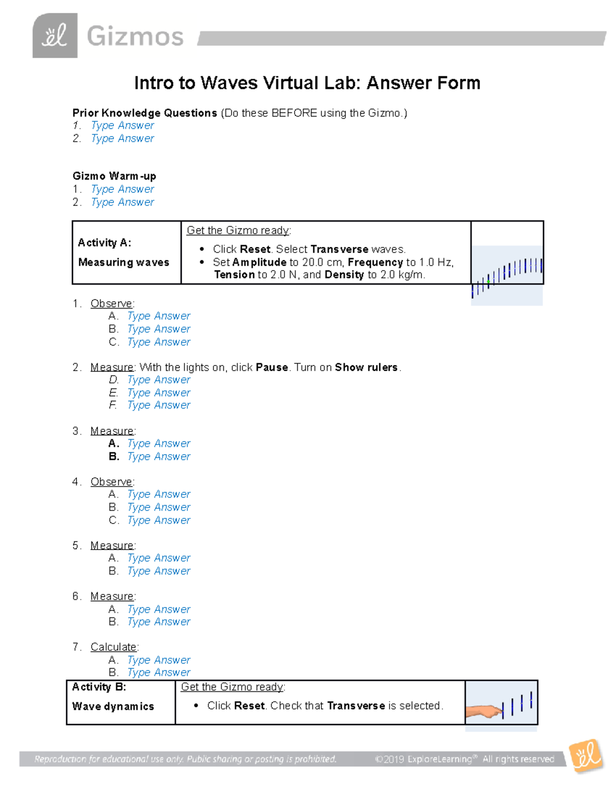 Intro to Waves Virtual Lab (EL) Student Answer Form 2019 Intro to