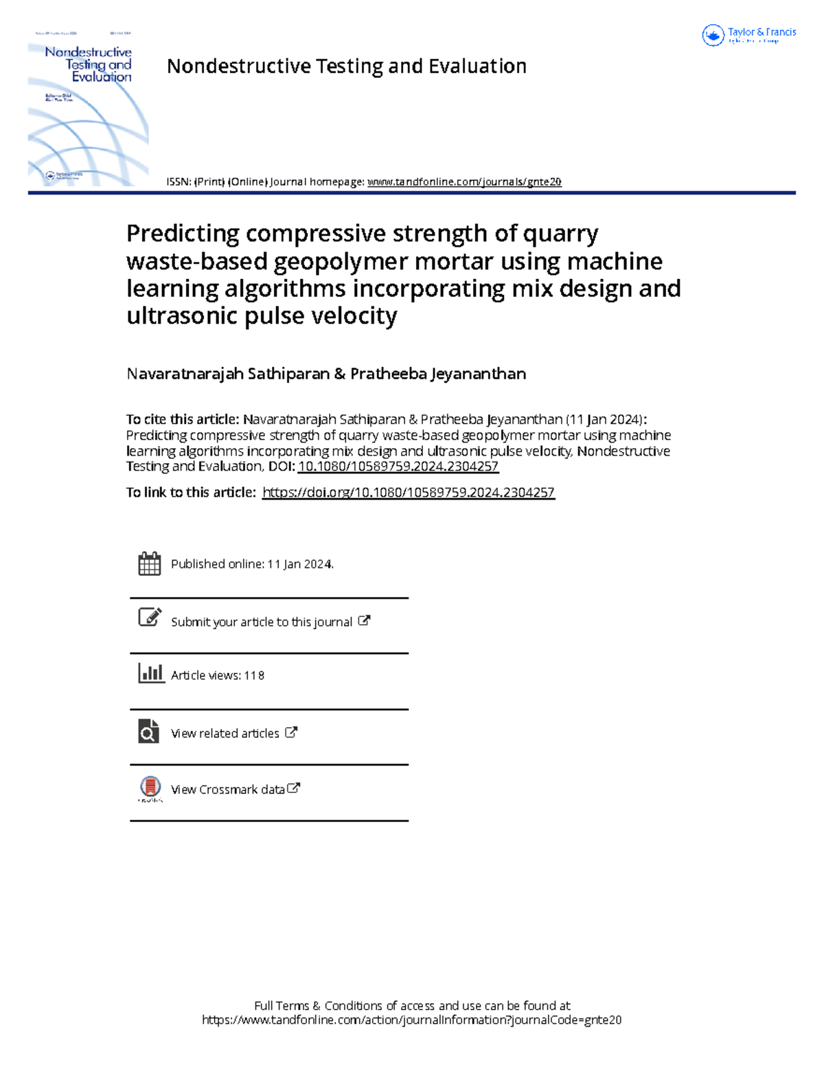 Predicting compressive strength of quarry waste-based geopolymer mortar ...