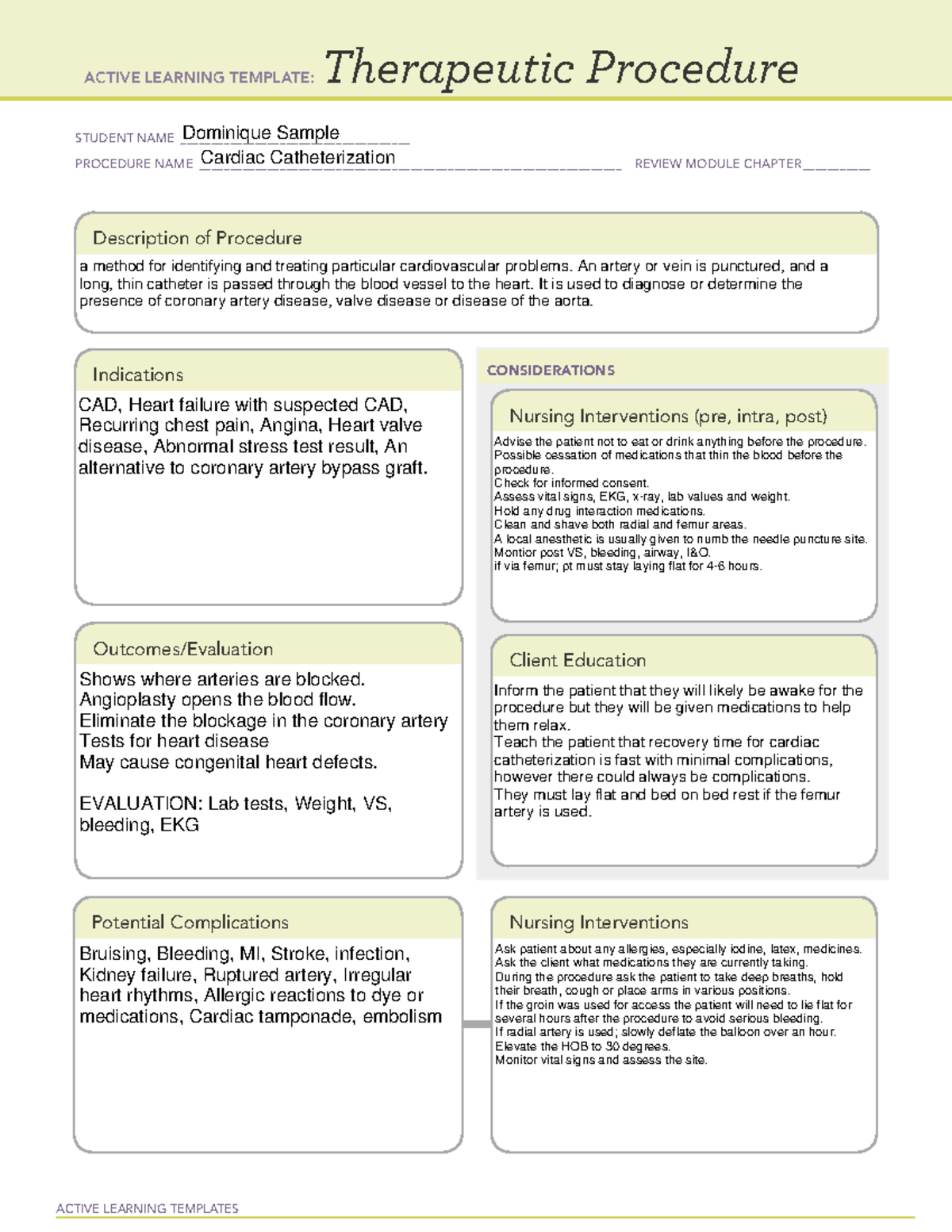 Cardiac Catheterization Therapeutic Procedure - ACTIVE LEARNING ...