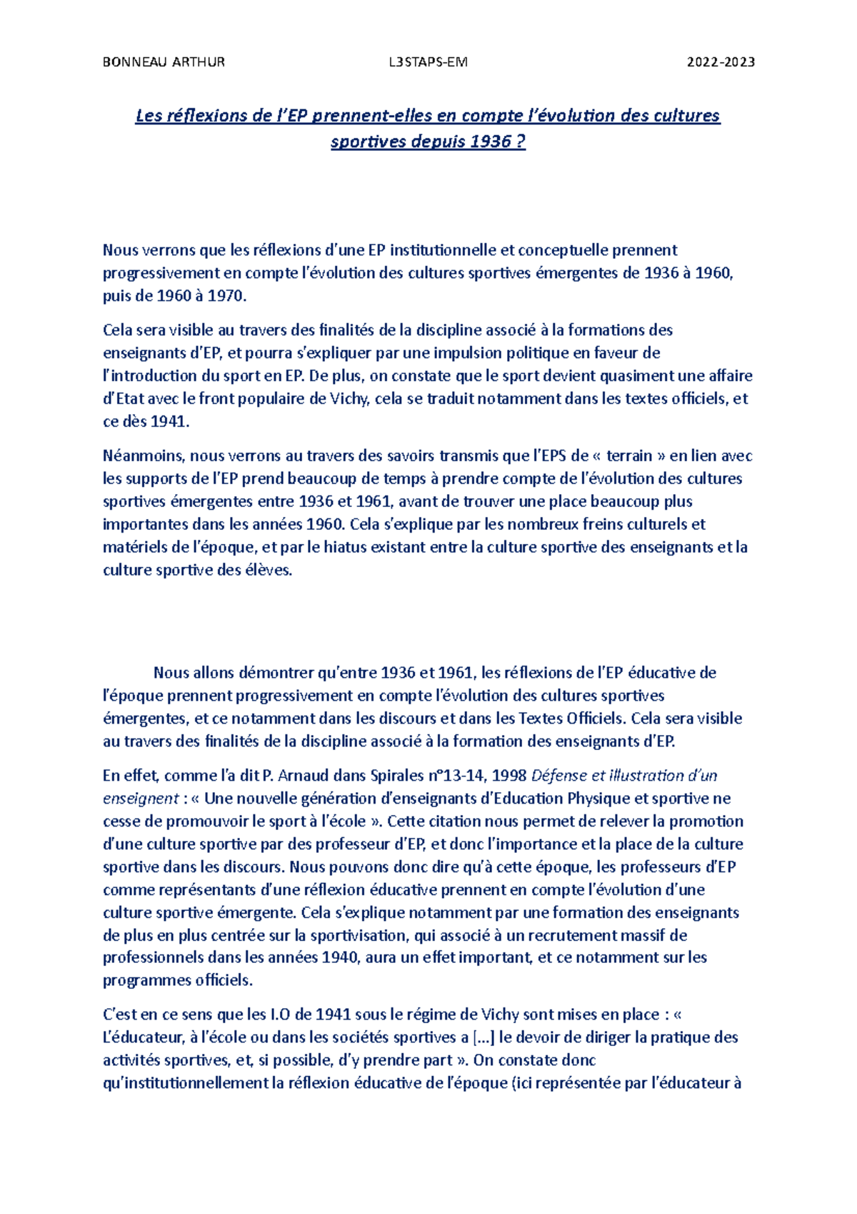 Devoir n°1 BONNEAU ARTHUR L3STAPSEM 2022 Les réflexions de l’EP