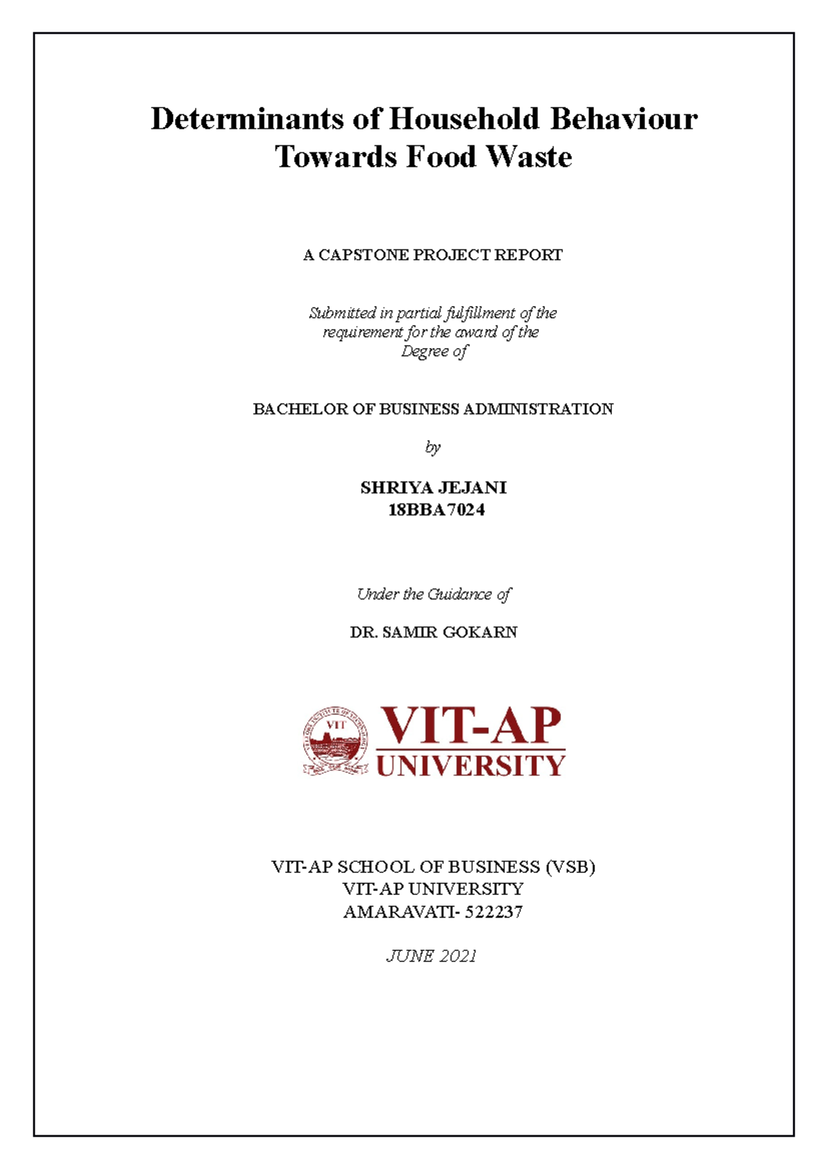 Shriya Jejani (18BBA7024) Capstone Research project report