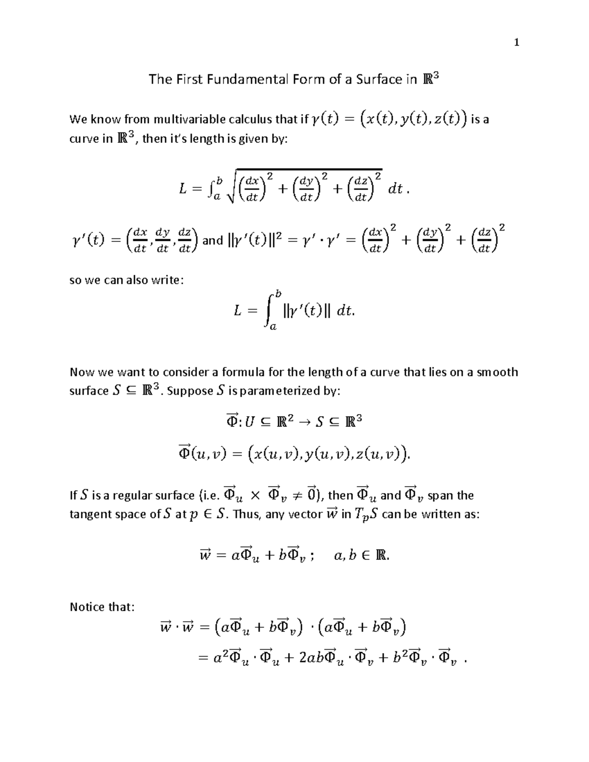 The first - Calculus III - The First Fundamental Form of a Surface in ℝ ...
