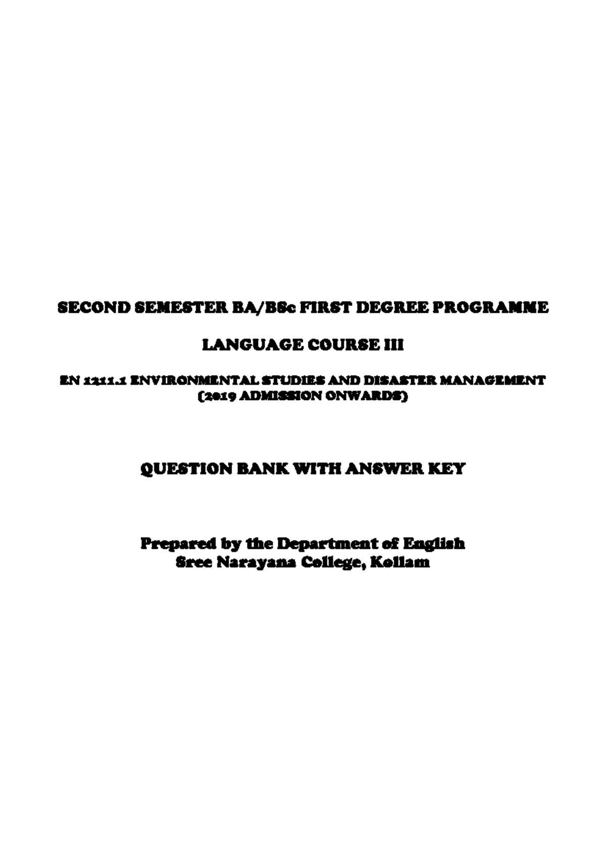 S2 environmental studies questions and answers SECOND SEMESTER BA/BSc