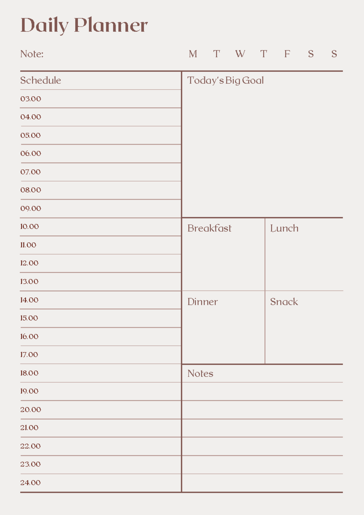 Simple Brown and Beige Minimalist Daily Planner - BUSL 2000 - Daily ...