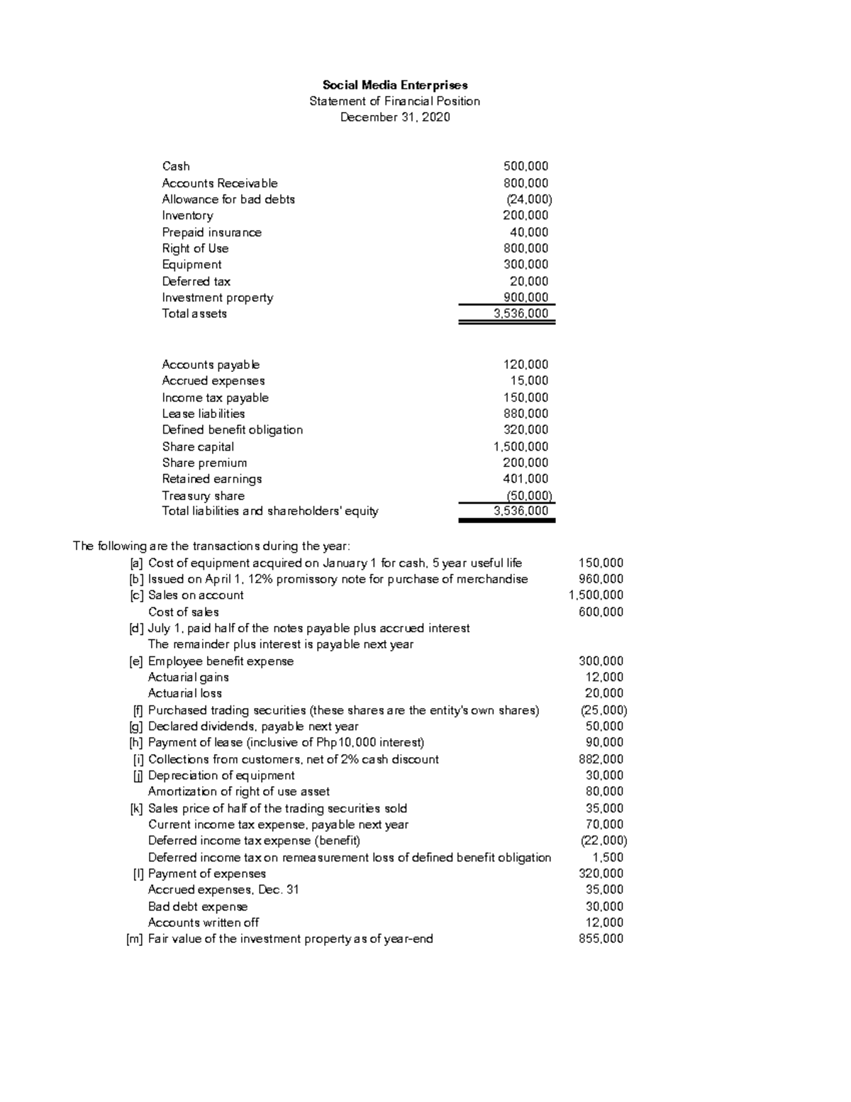 Cash Flow Statement Assessment - Social Media Enterprises ####### Cash ...