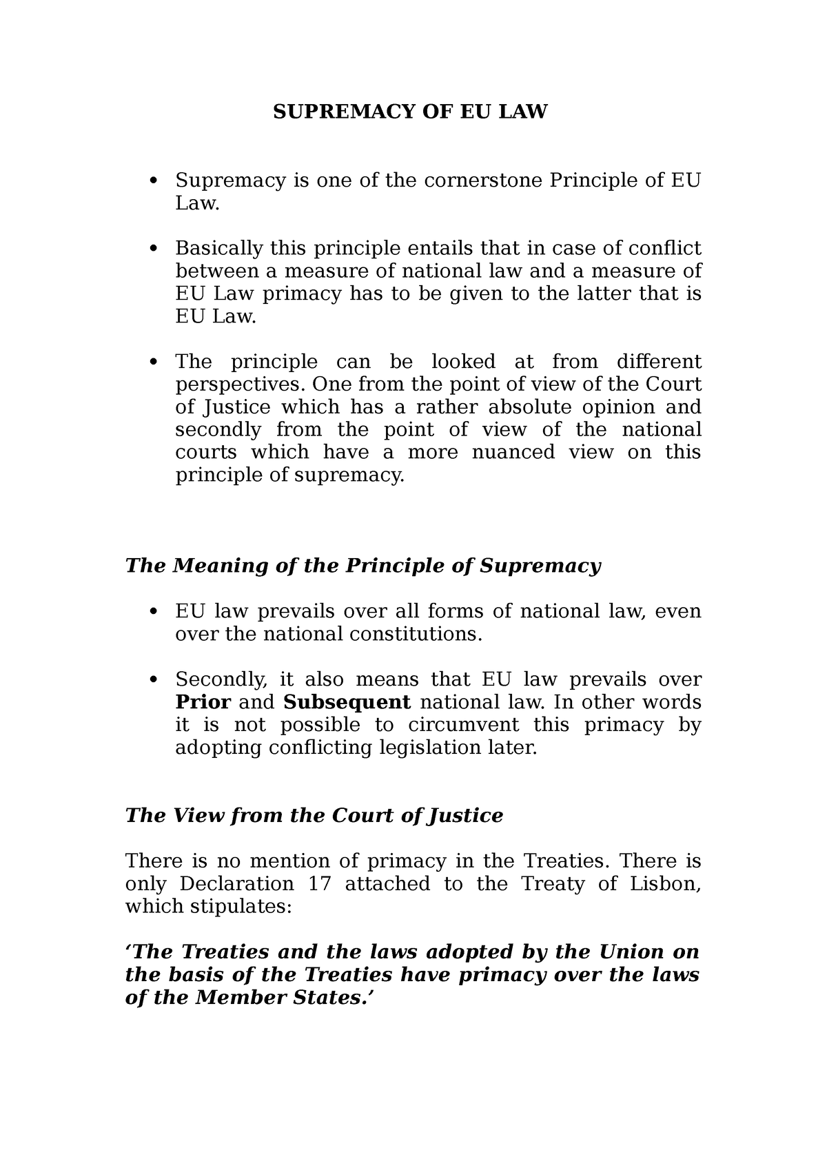 supremacy of eu law essay plan