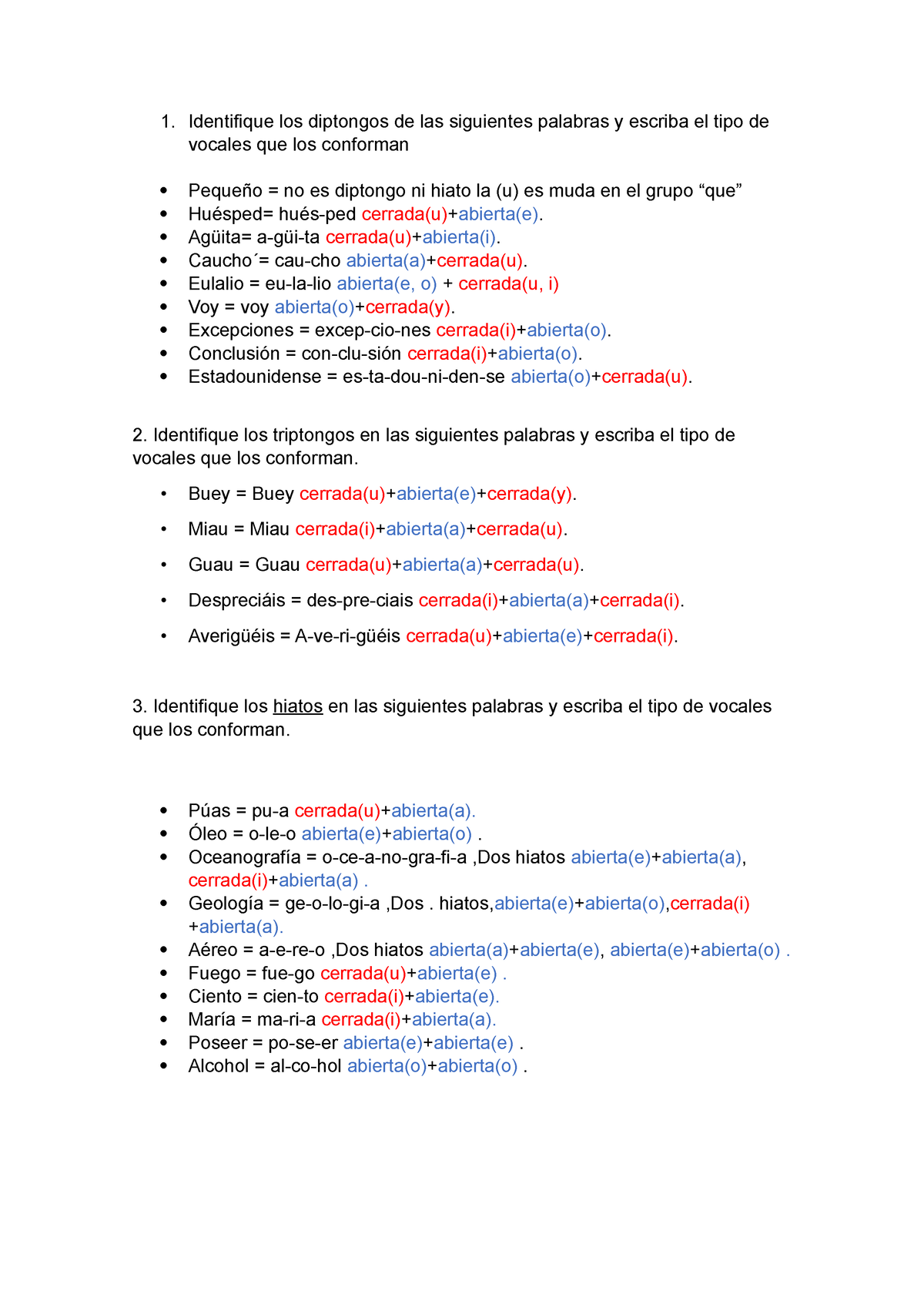 Guia De Ejercicios - Identificación Diptongos E Hiatos Entre Otros ...