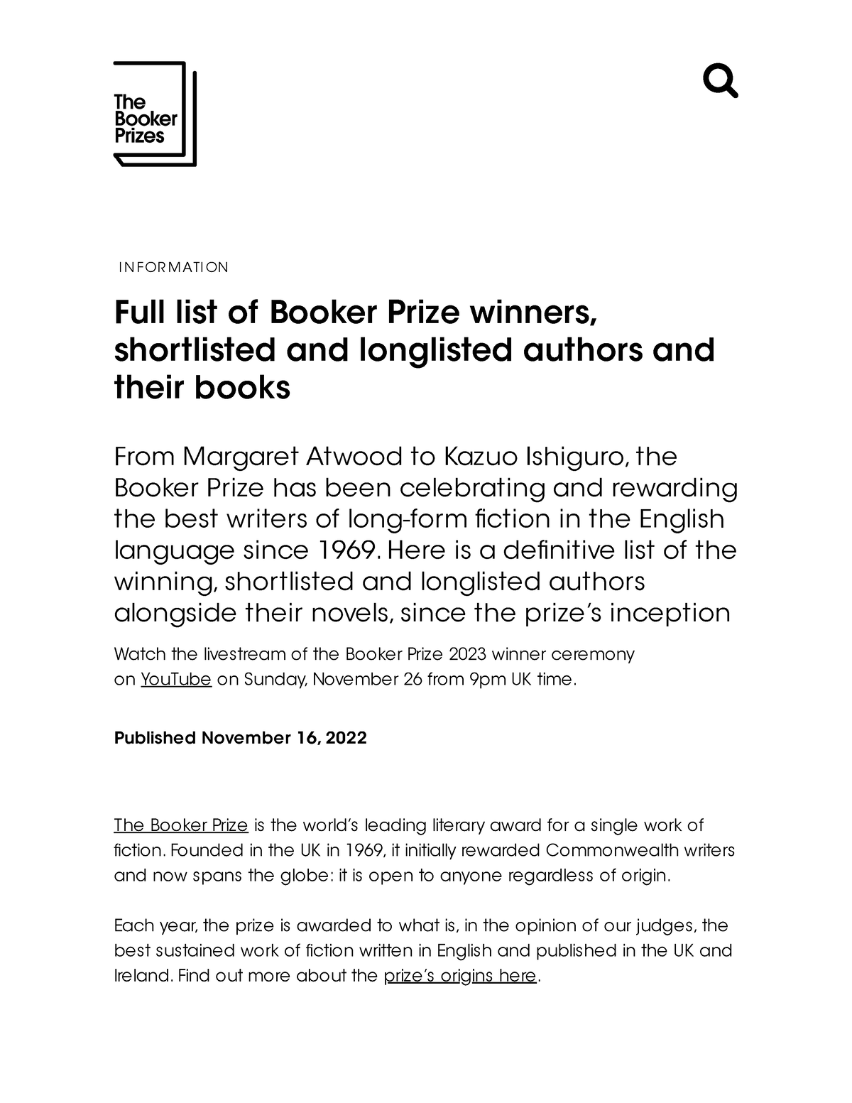 Full list of Booker Prize winners, shortlisted and longlisted authors