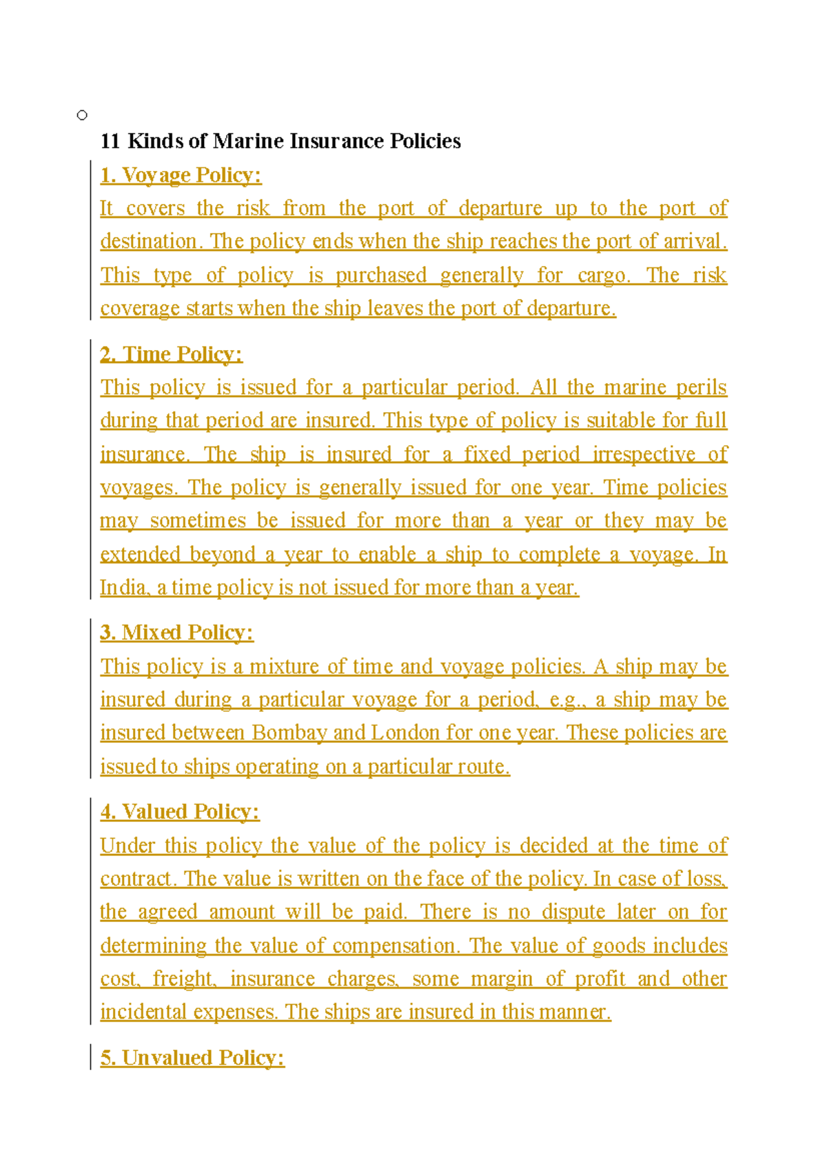 11 Kinds of Marine Insurance Policies - Voyage Policy: It covers the ...