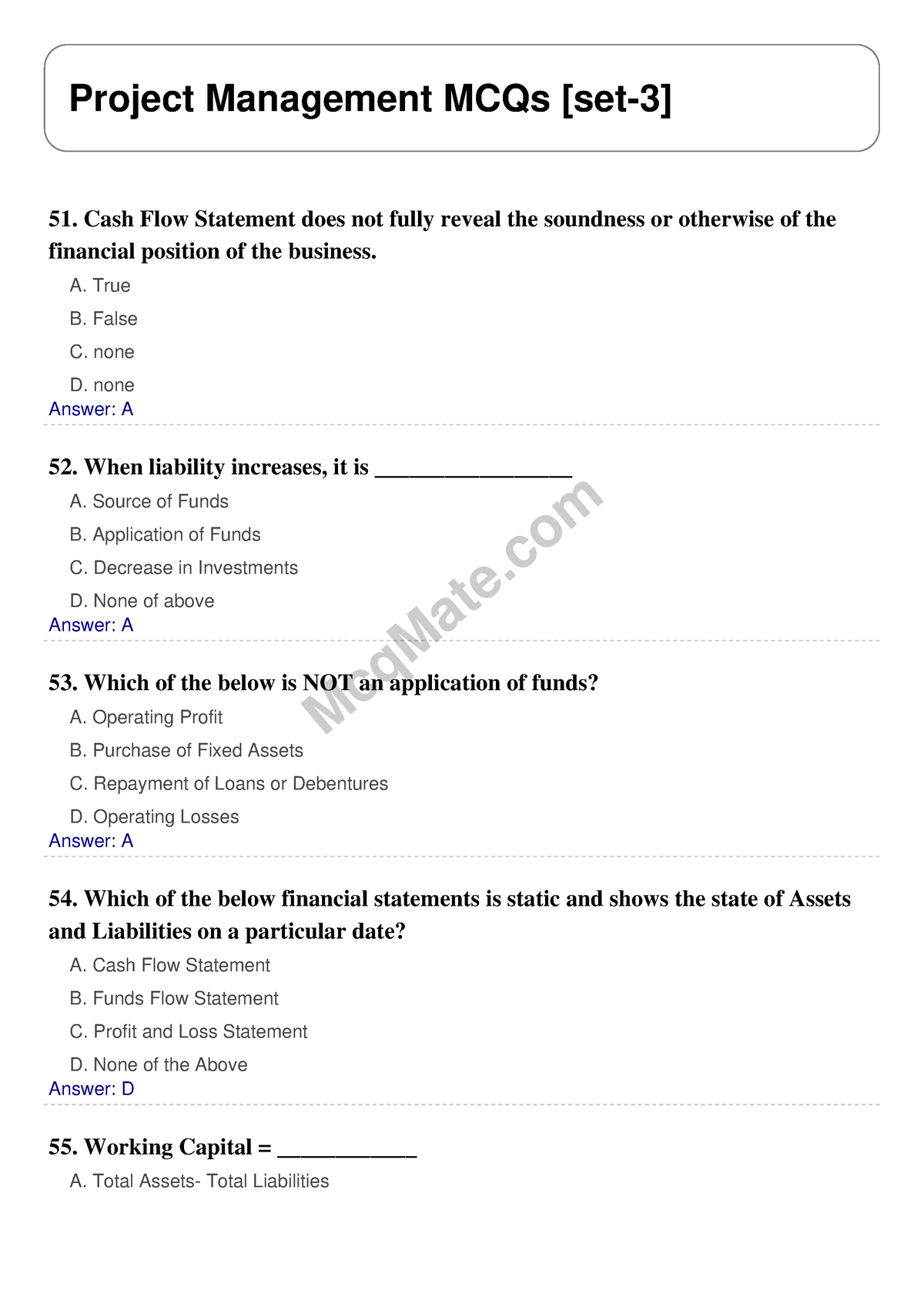 Project Management Solved MCQs Set Mcq Mate Com McqMate Project Management MCQs Set