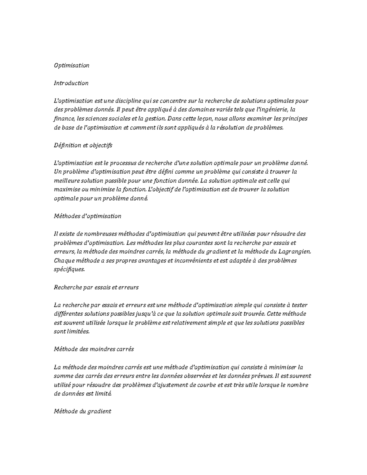Optimization lecture notes - Optimisation Introduction L'optimisation ...