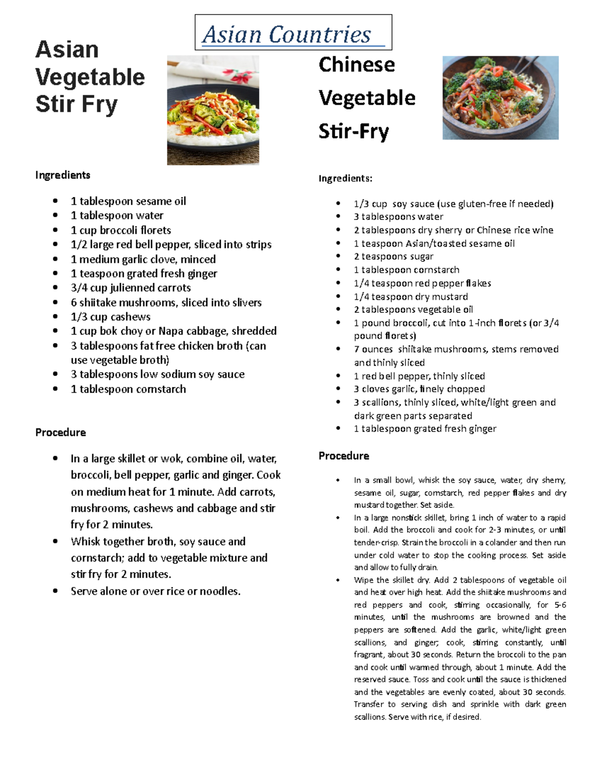 Asian Vegetable Stir Fry Asian Vegetable Stir Fry Ingredients 1