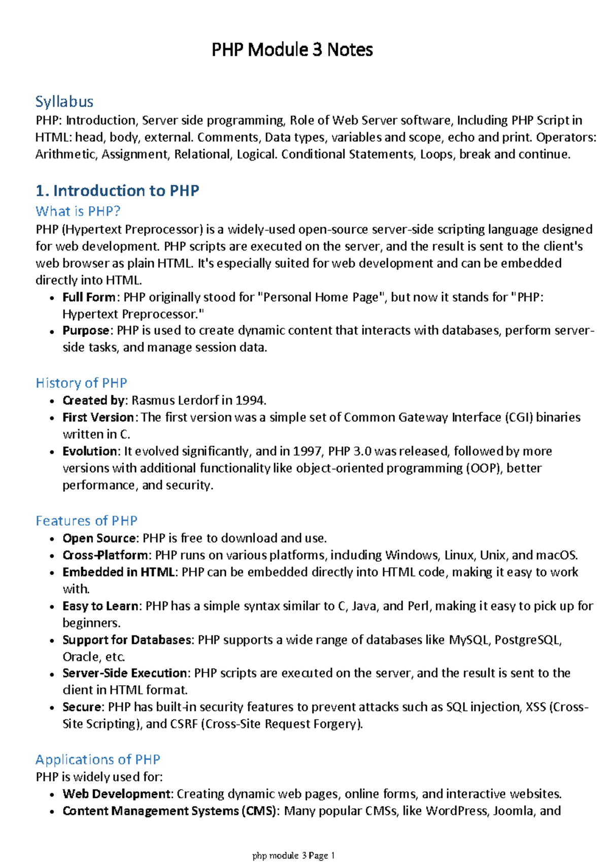 Php module 3 - Syllabus PHP: Introduction, Server side programming ...