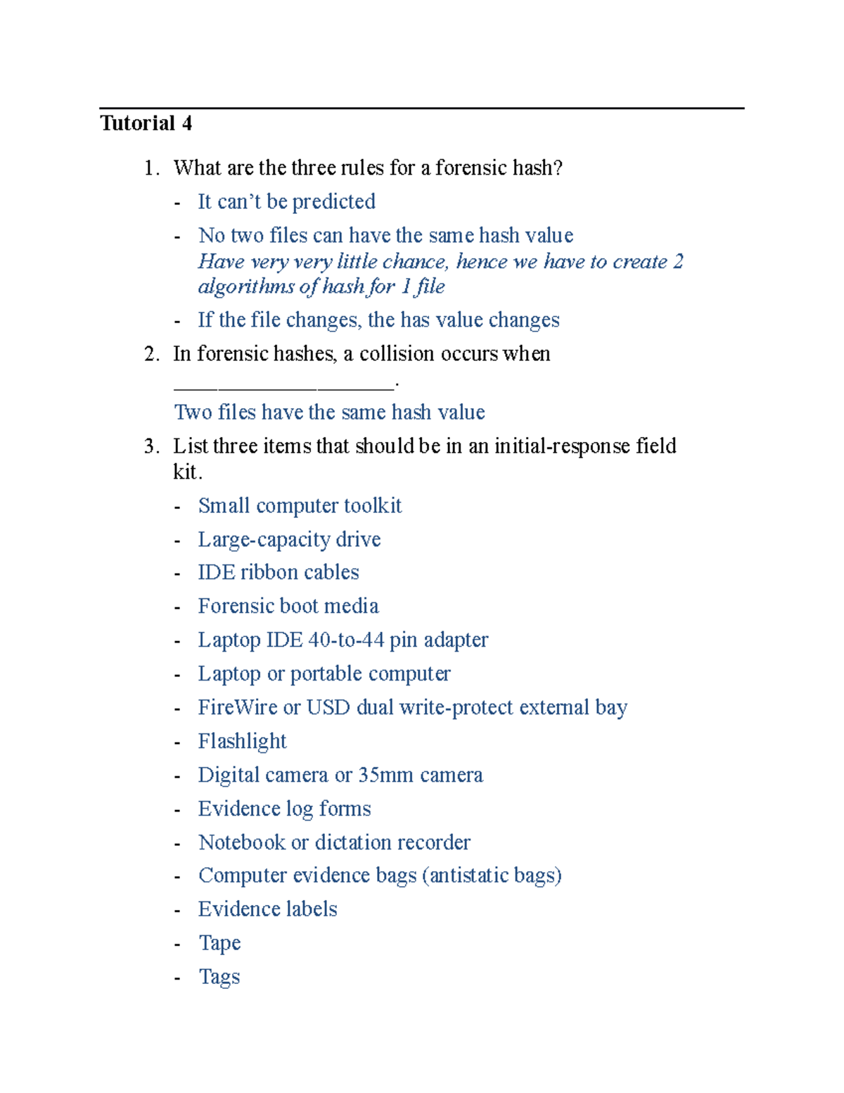 Tutorial 4 - tut 4 - Tutorial 4 What are the three rules for a forensic ...