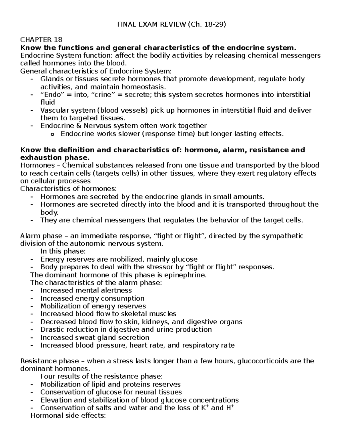 Final EXAM Review - FINAL EXAM REVIEW (Ch. 18-29) CHAPTER 18 Know The ...