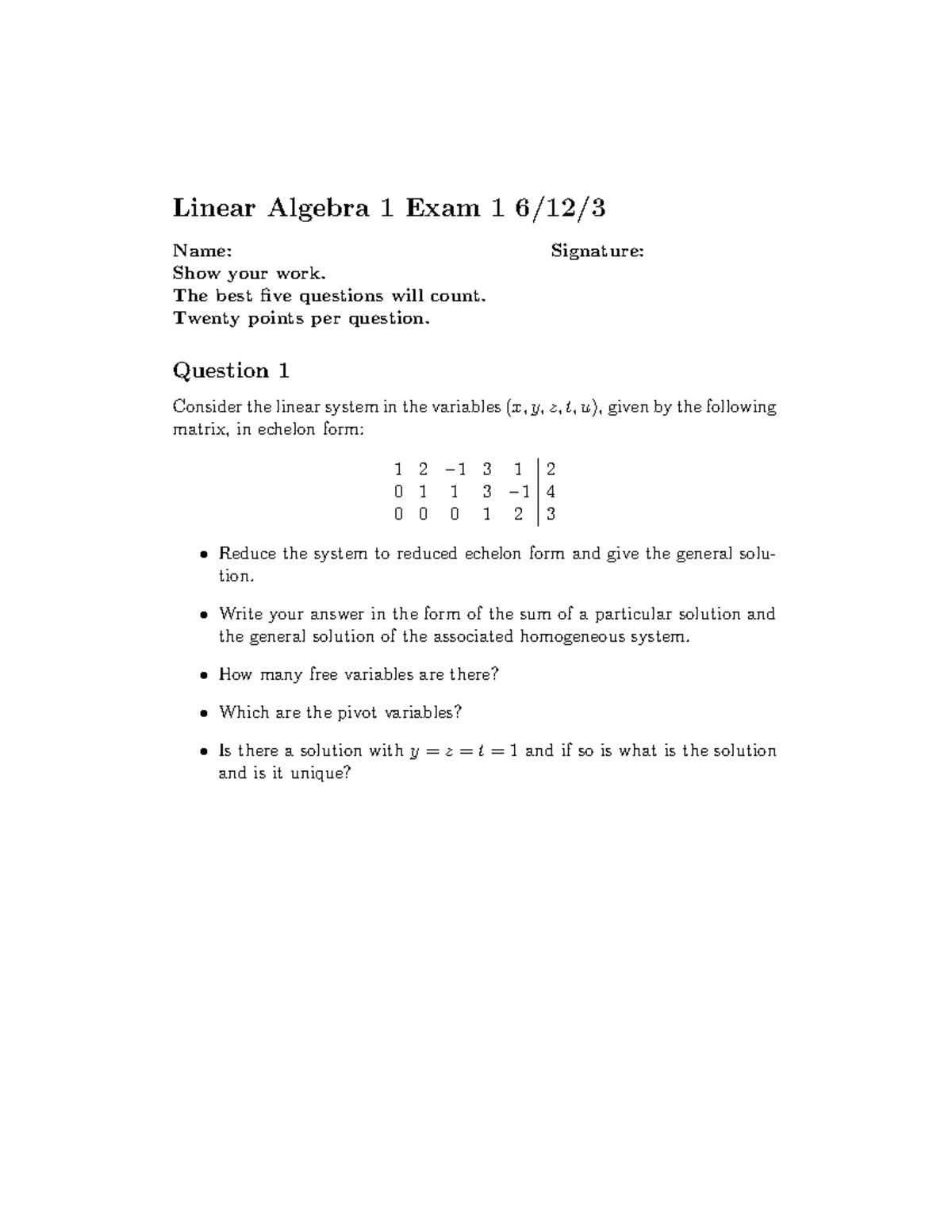 118033 E1 - Linear Algebra Exam Sample 2019 With Solutions - Linear ...