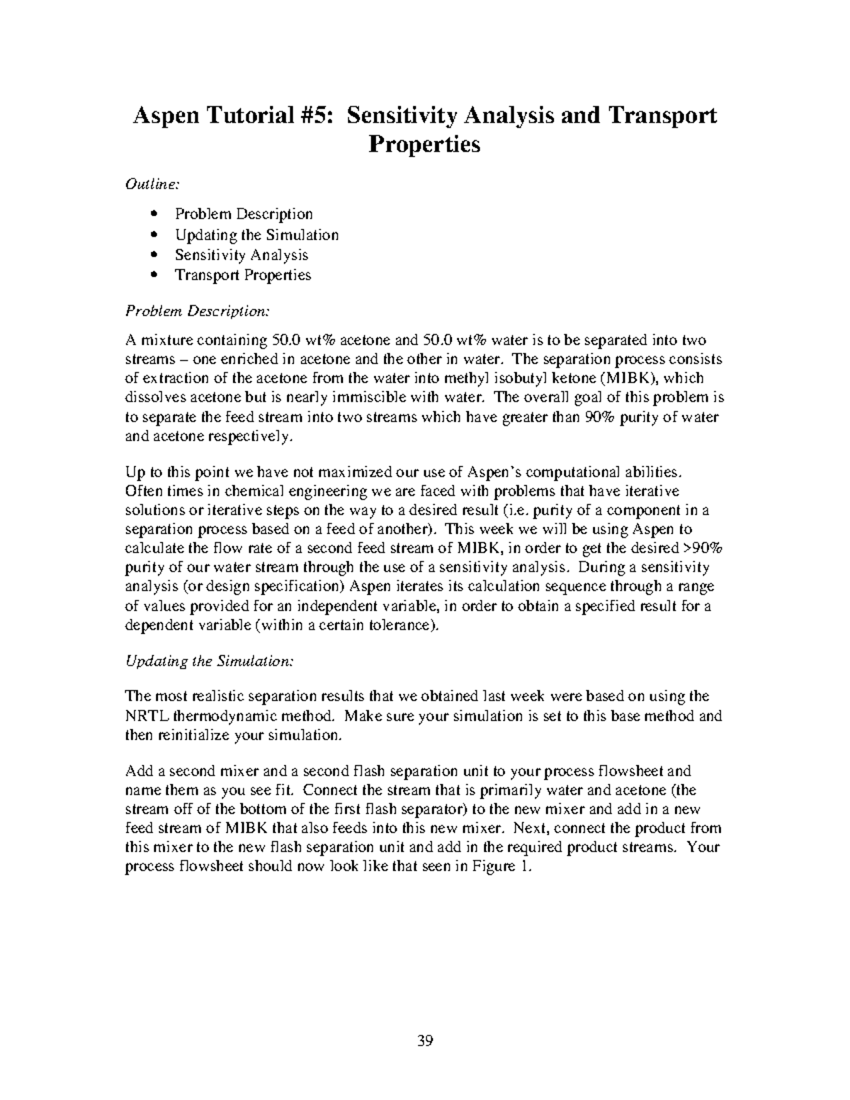 Aspen Tutorial Unit 5 - Aspen Tutorial #5: Sensitivity Analysis and ...
