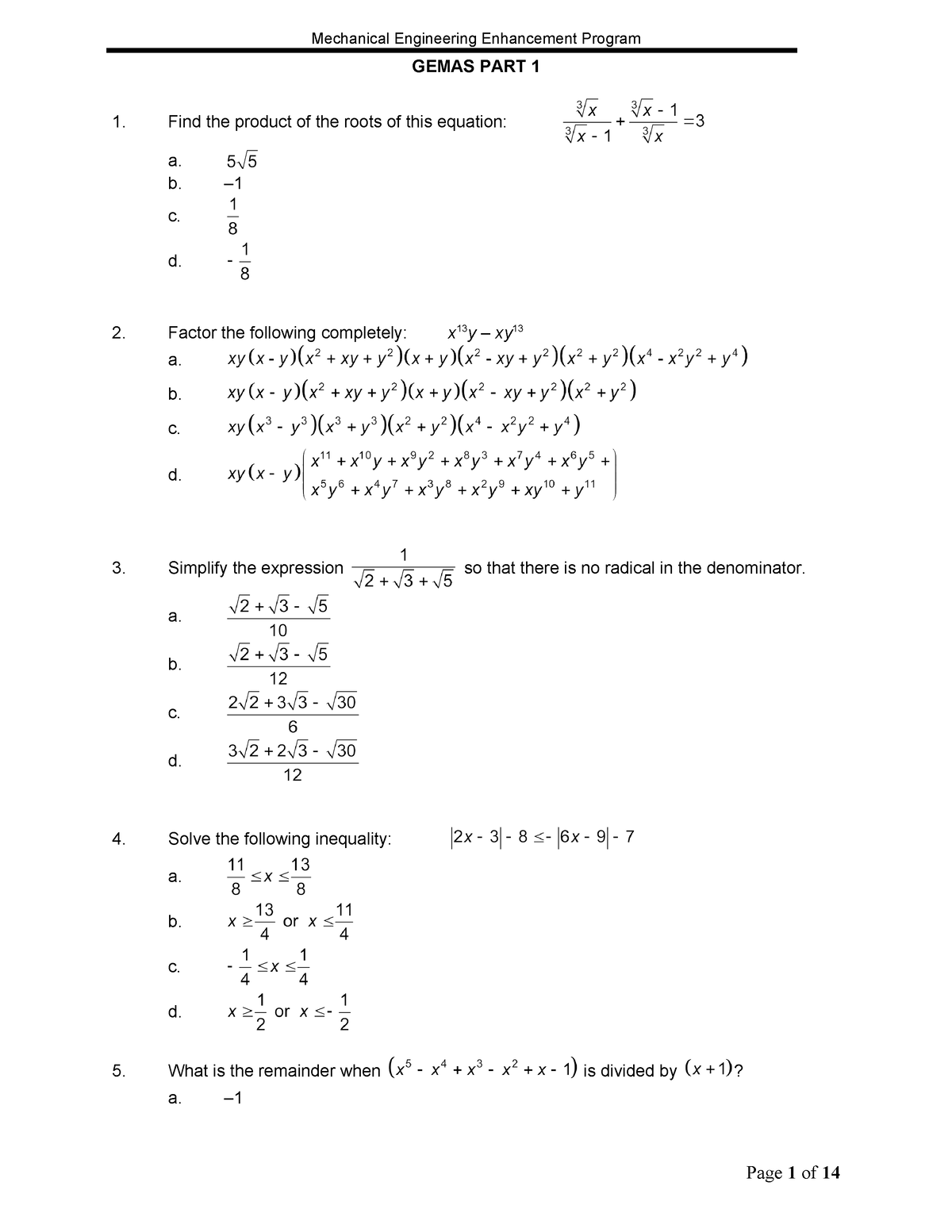 Gemas Part 1 - review materials - GEMAS PART 1 Find the product of the ...