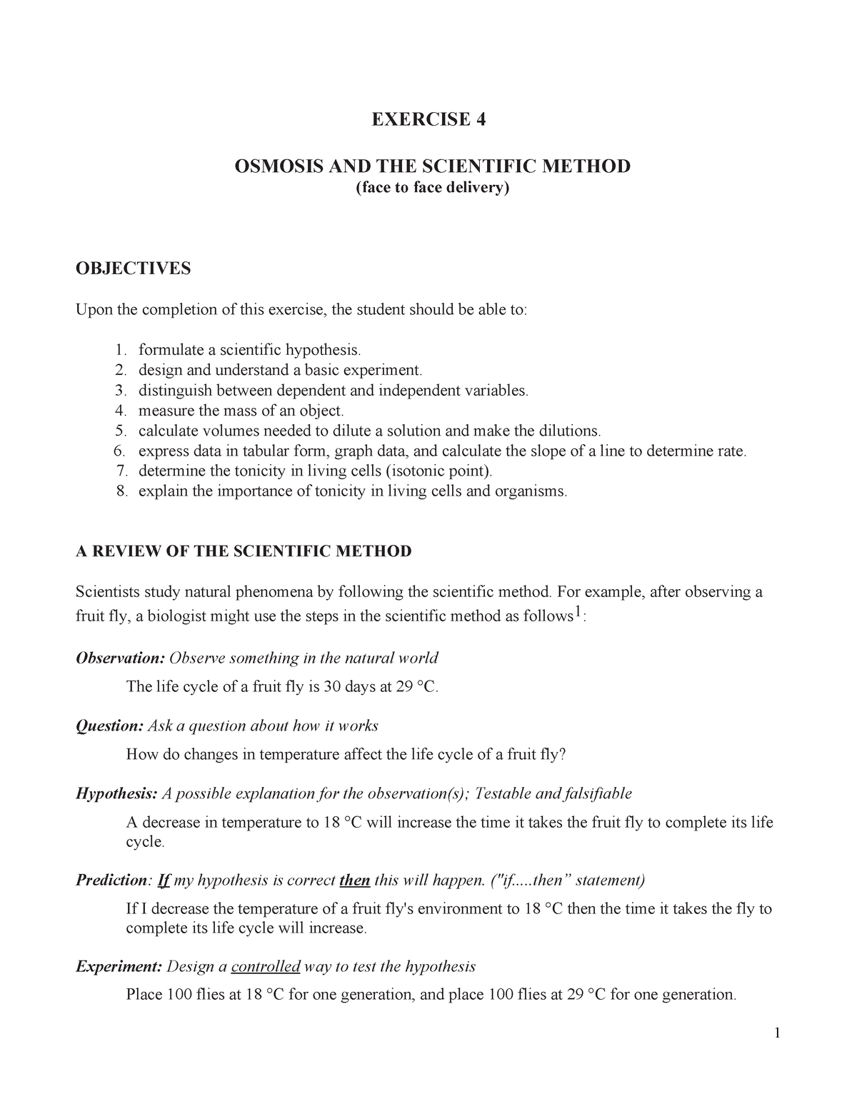 Osmosis Exercise 4 F2F - EXERCISE 4 OSMOSIS AND THE SCIENTIFIC METHOD ...