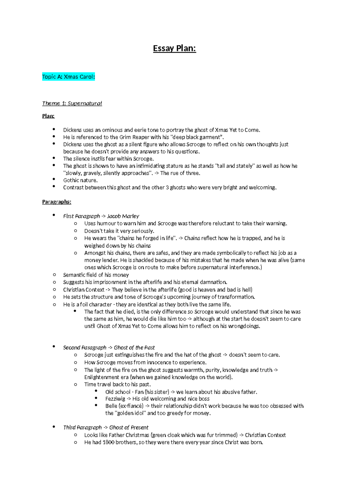 Essay Plan - English Lit GCSE - Essay Plan: Topic A: Xmas Carol: Theme ...