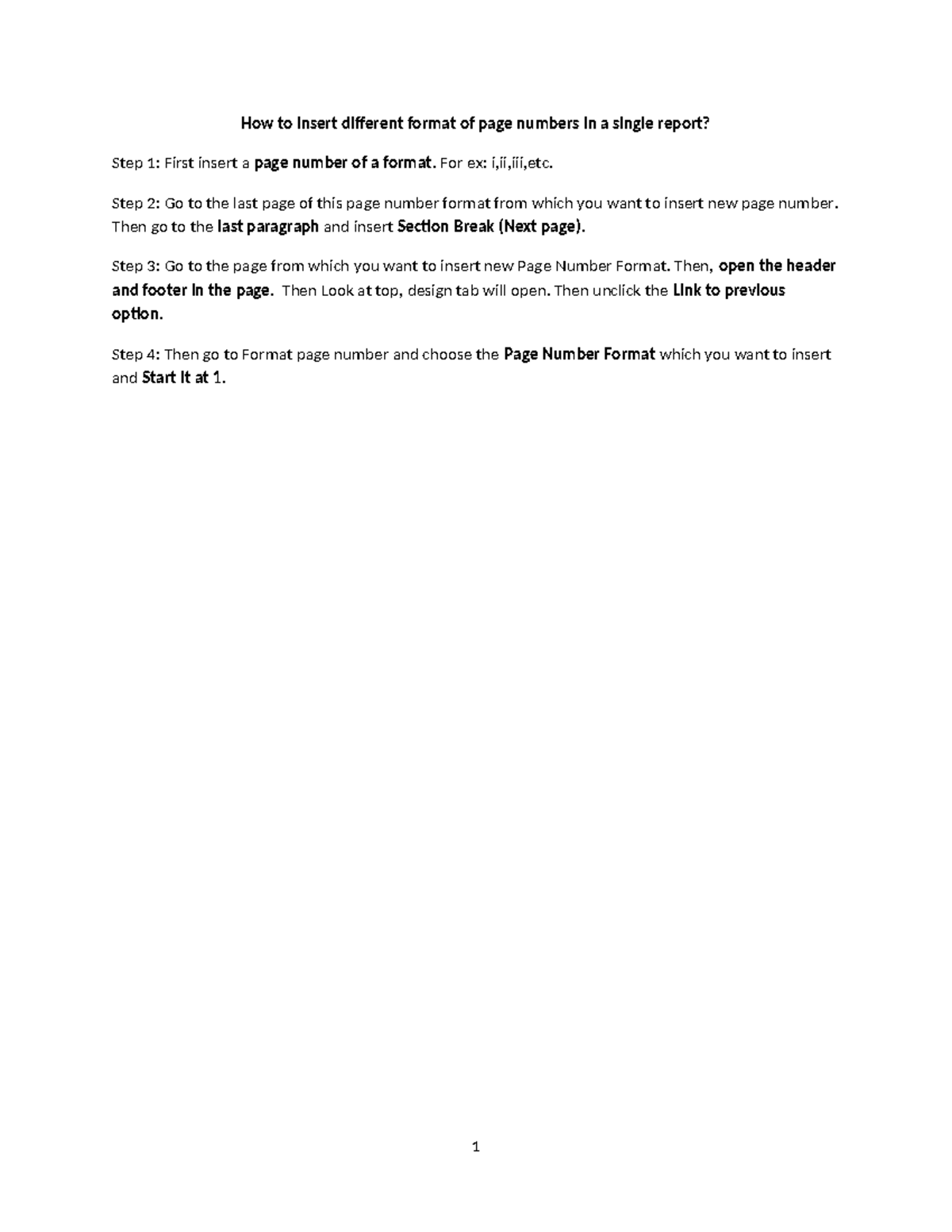 Inserting different page number in a single report - How to insert ...
