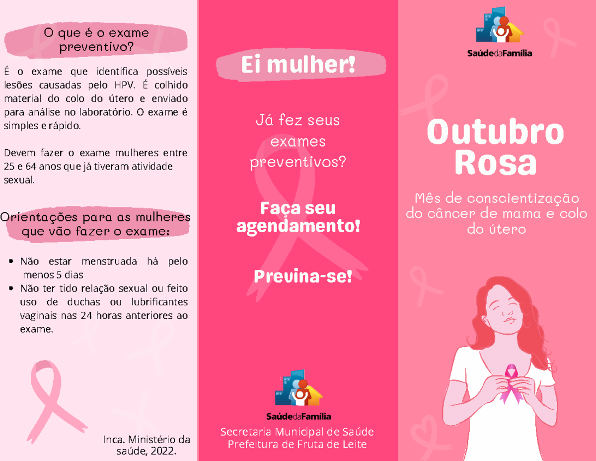 Brochura ilustrada temática outubro rosa - Outubro Rosa Mês de ...