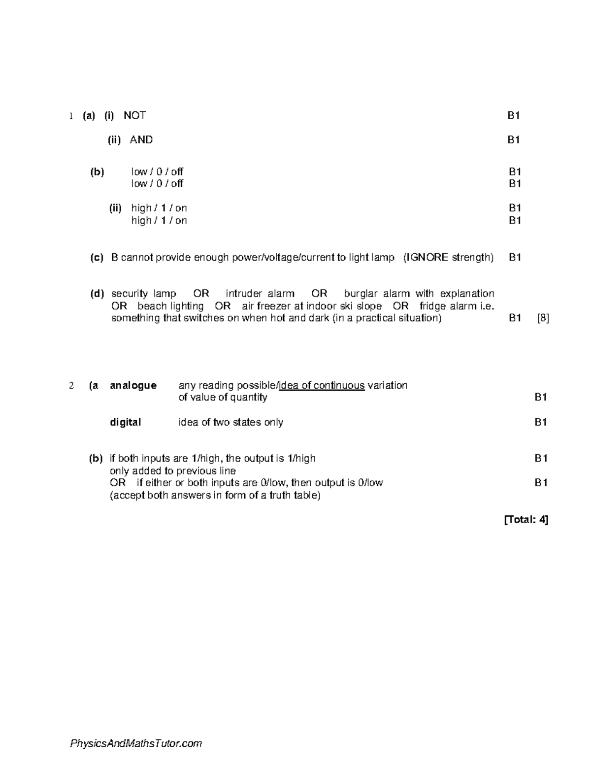 Digital Electronics 3 MS - 1 (a) (i) NOT B (ii) AND B (b)b) Low / 0 ...