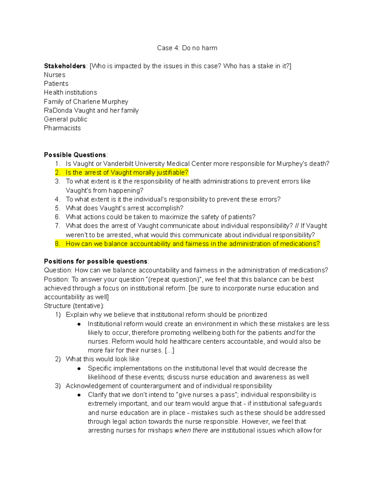 Ethics Bowl Case Brief 4 Case 4 Do no harm Stakeholders [Who is