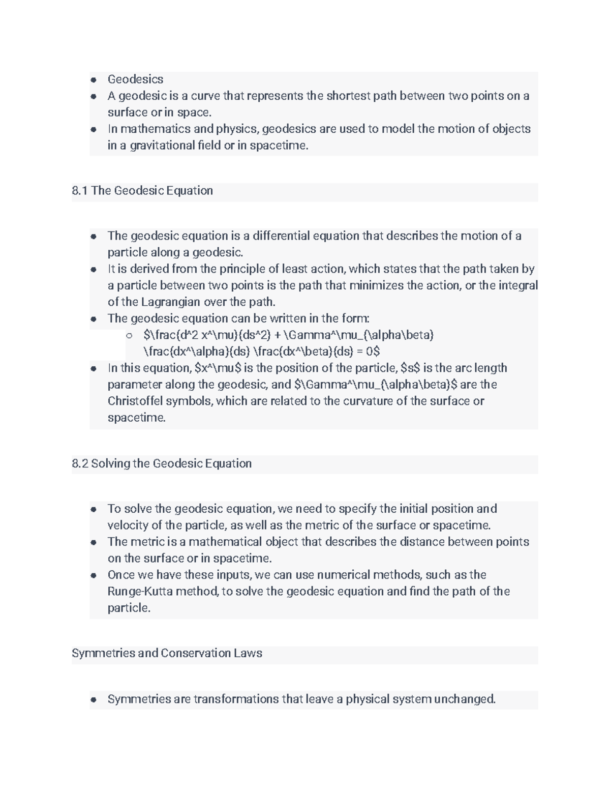 Chapter 8 Notes - 8. Geodesics 8.1. The Geodesic Equation 8.2. Solving ...