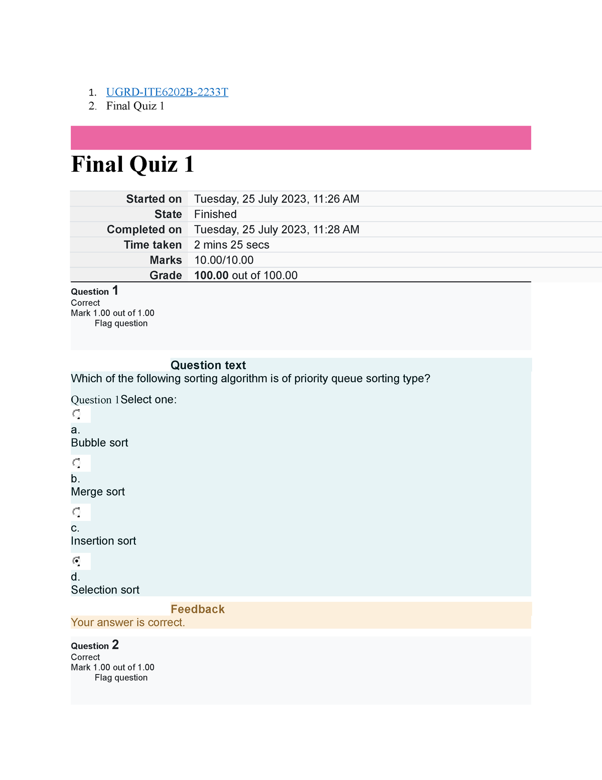 UGRD-ITE6202B Data Structure And Algorithms Final Quiz 1 - 1. UGRD ...