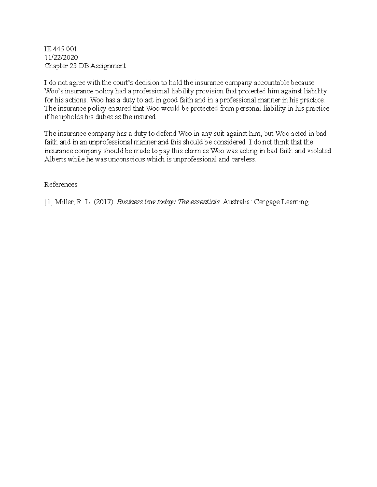CH 23 DB - HOMEWORK SOLUTIONS - IE 445 001 11/22/ Chapter 23 DB ...