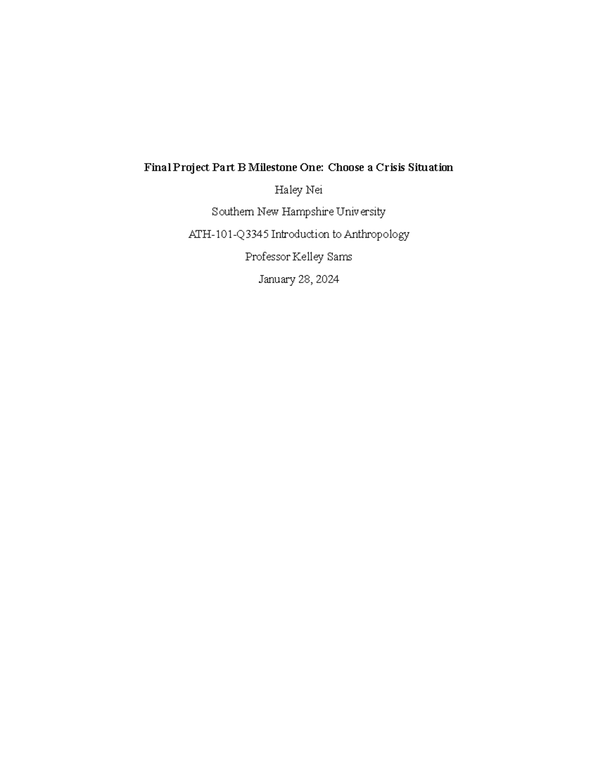 Week 3 - Final Project Part B Milestone One - Final Project Part B ...