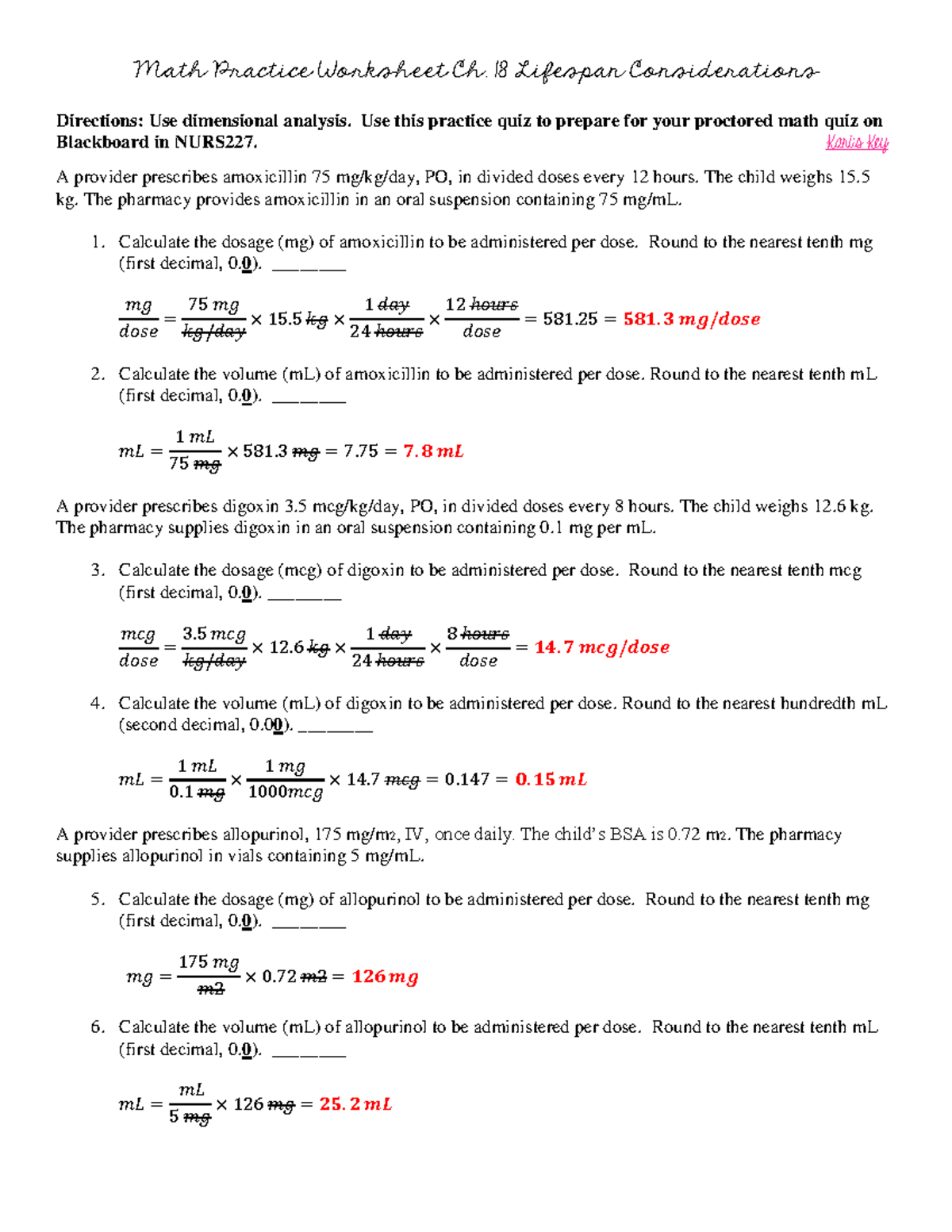 Chapter 18 answers Dimensional Analysis - NURS 120 - Studocu