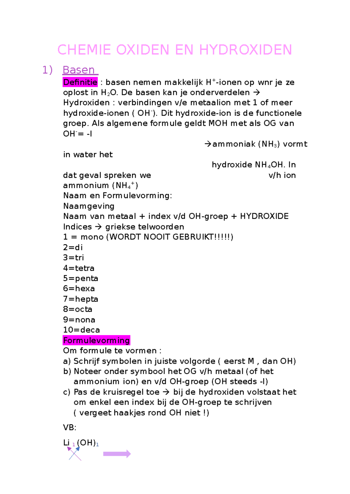 Chemie Oxiden EN Hydroxiden - CHEMIE OXIDEN EN HYDROXIDEN 1) Basen ...