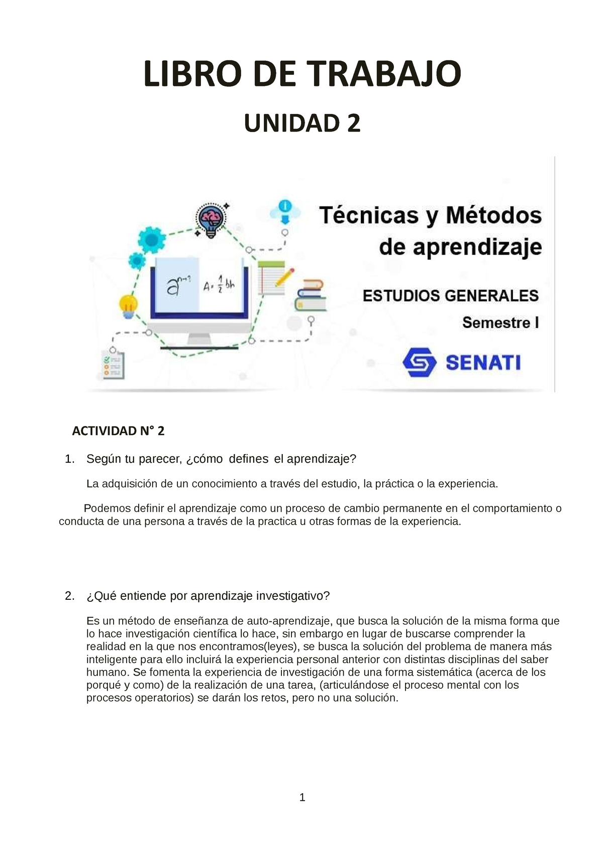 Librodetrabajo 2 Hecho - 1 LIBRO DE TRABAJO UNIDAD 2 ACTIVIDAD N° 2 1 ...