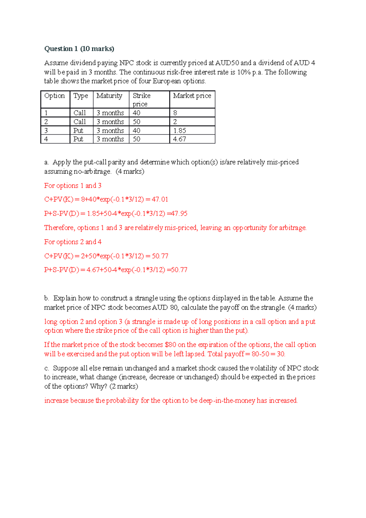 Options Dividends and Portfolios: Exam Questions and Solutions - Studocu