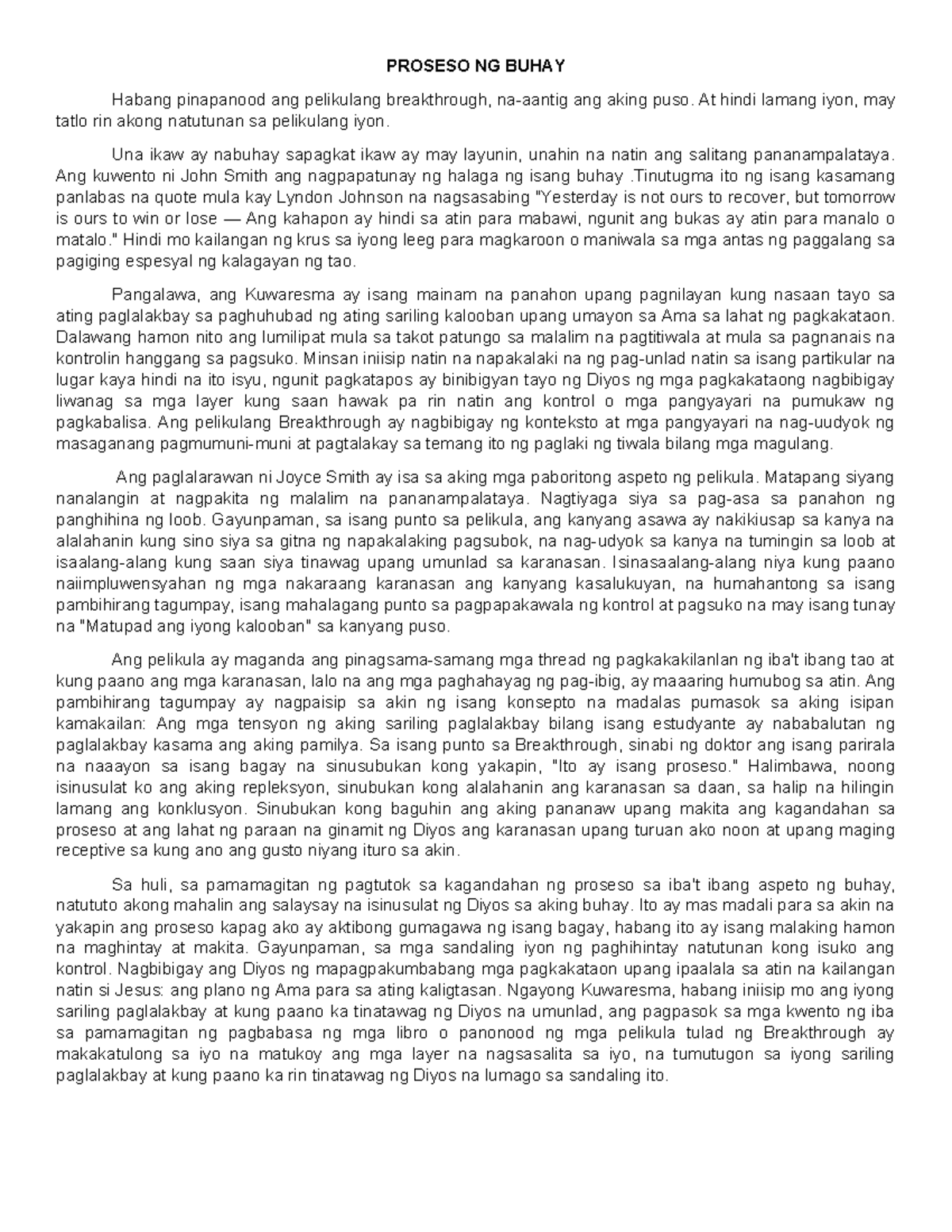 Reflection on breakthrough - PROSESO NG BUHAY Habang pinapanood ang ...