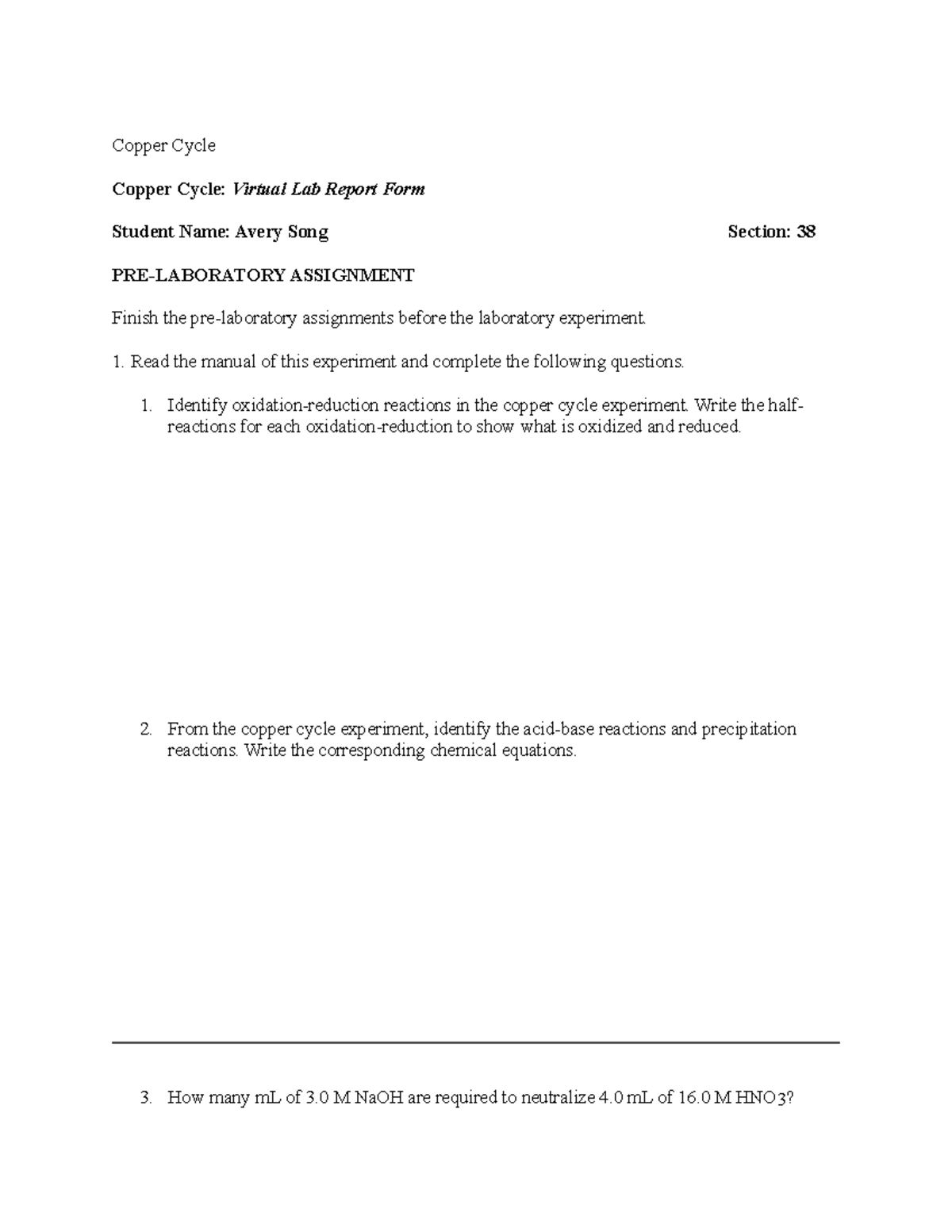 Lab5 Copper Cycle - Copper Cycle Copper Cycle: Virtual Lab Report Form ...