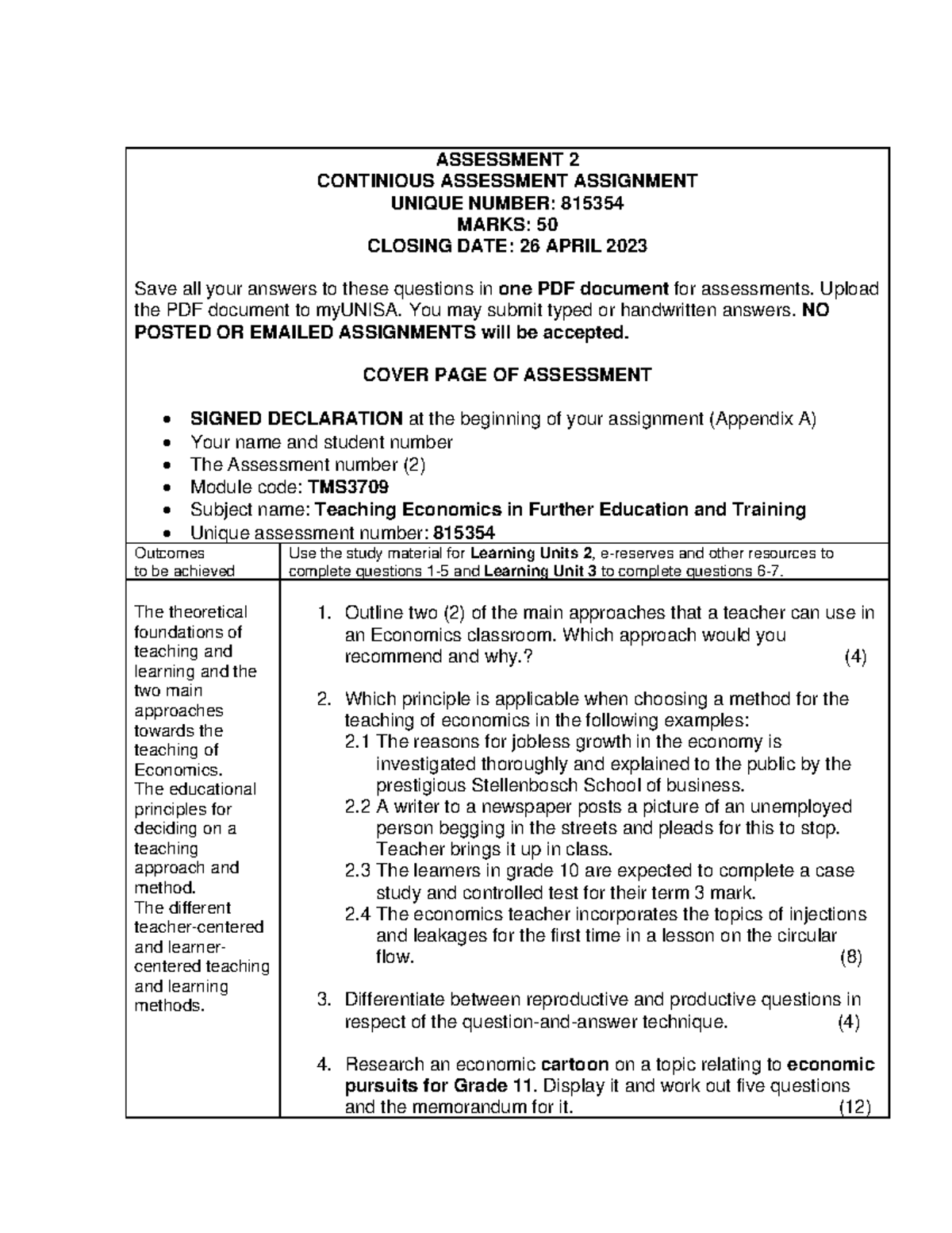 Assessment 2- Essay question - ASSESSMENT 2 CONTINIOUS ASSESSMENT ...