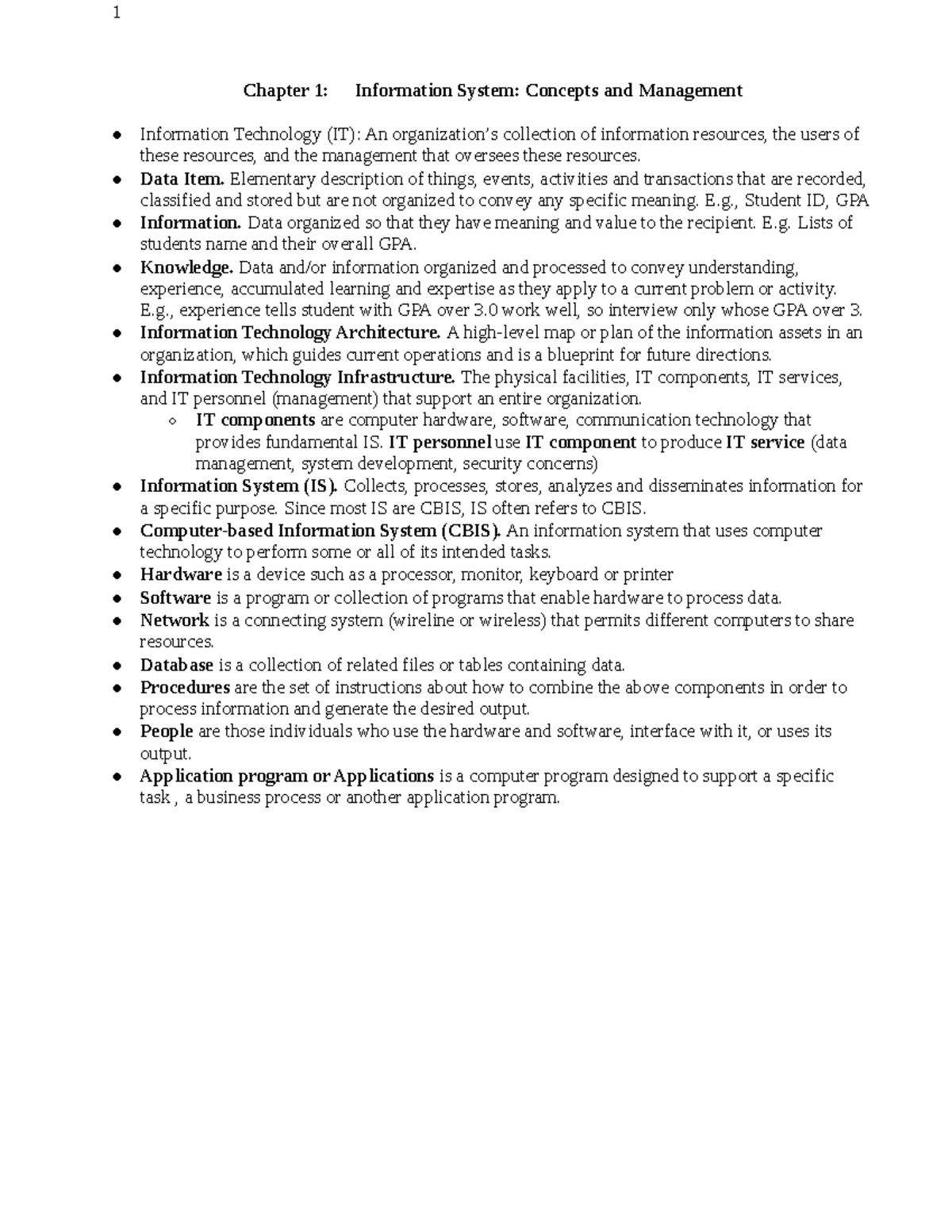 Midterm 1 Summary - Notes - Chapter 1: Information System: Concepts and ...