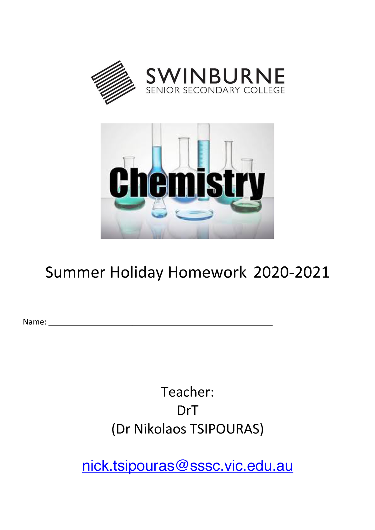 chemistry holiday assignment