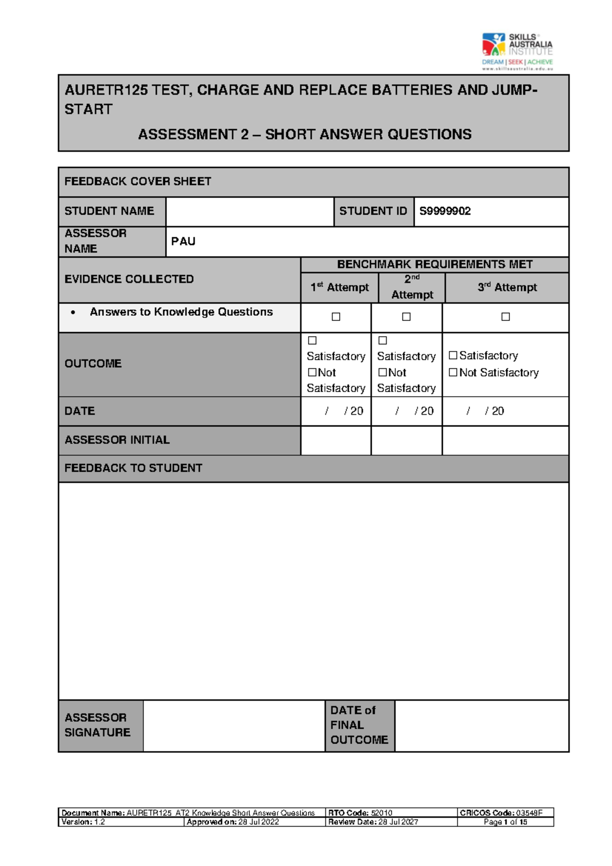 Auretr 125 - ####### Document Name: AURETR125_AT2 Knowledge Short ...