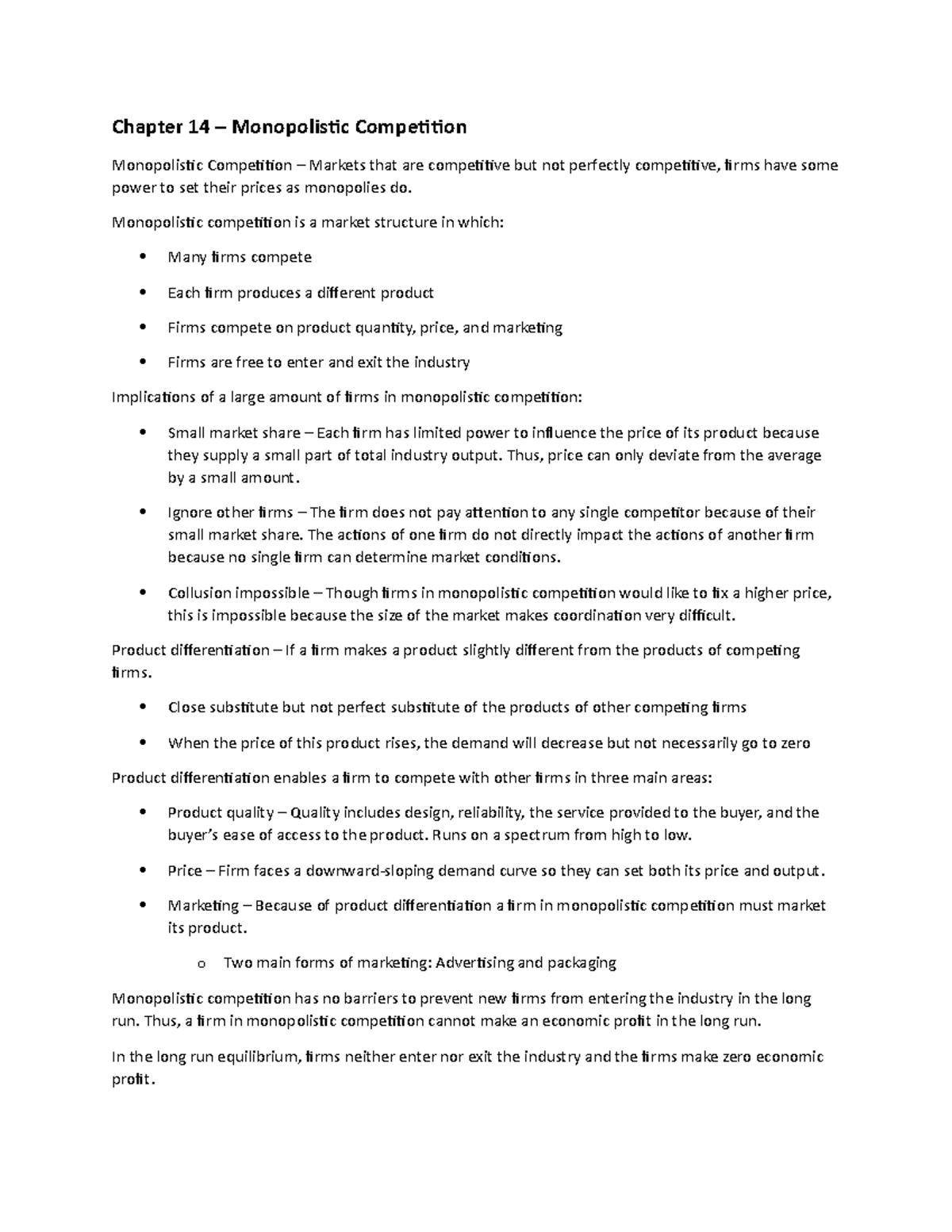 Chapter 14 Econ 1021a With Mohammed Hossain Chapter 14 Monopolistic Competition Chapter 14 Econ 1021a With Mohammed Hossain Chapter 14 Monopolistic Competition