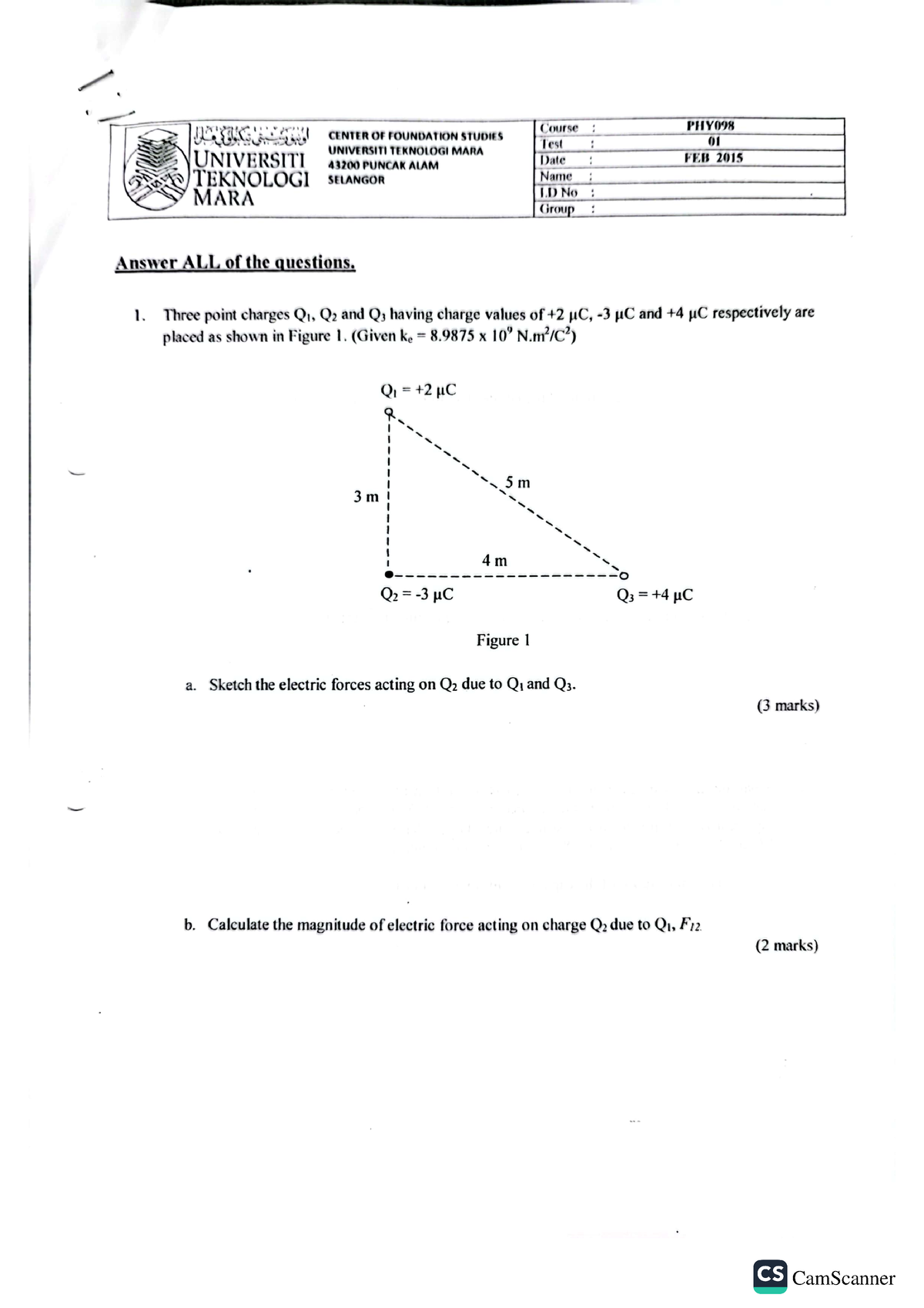 TEST PHY098 - 2015 - Past Year Midterm Phy - Foundation Physics II ...