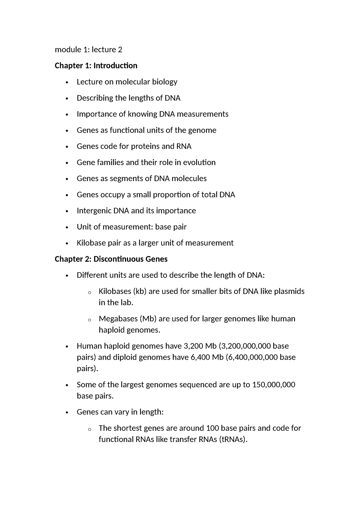 Molecular Biology Module Notes - Module 1: Lecture 2 Chapter 1 ...