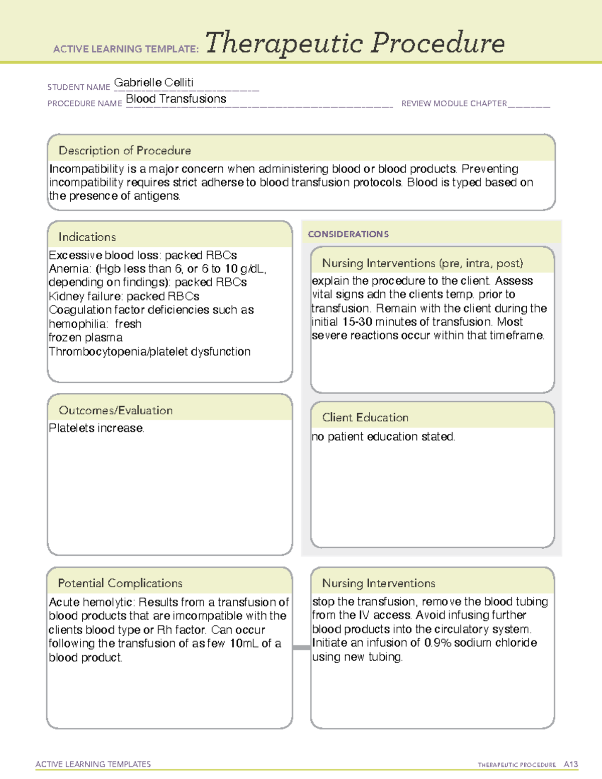 Clotting - ACTIVE LEARNING TEMPLATES THERAPEUTIC PROCEDURE A ...