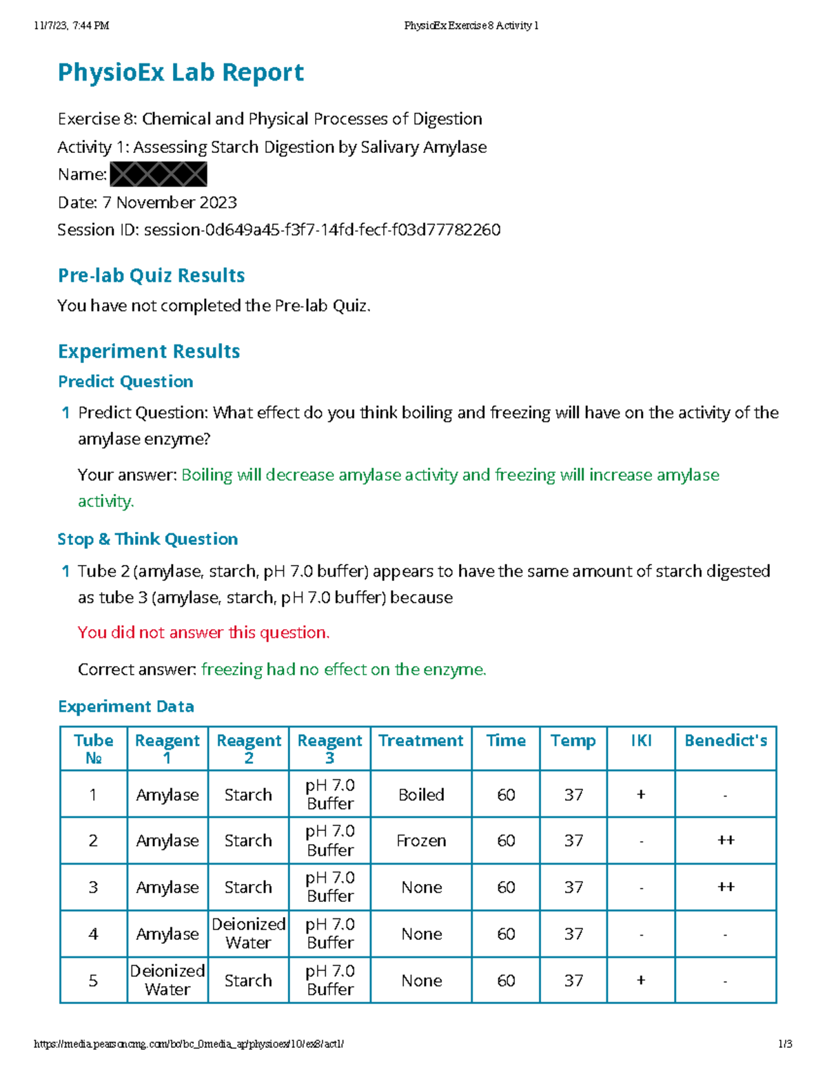 PhysioEx Exercise 8 Activity 1 - 11 / 7 / 23 , 7 : 44 PM PhysioEx ...